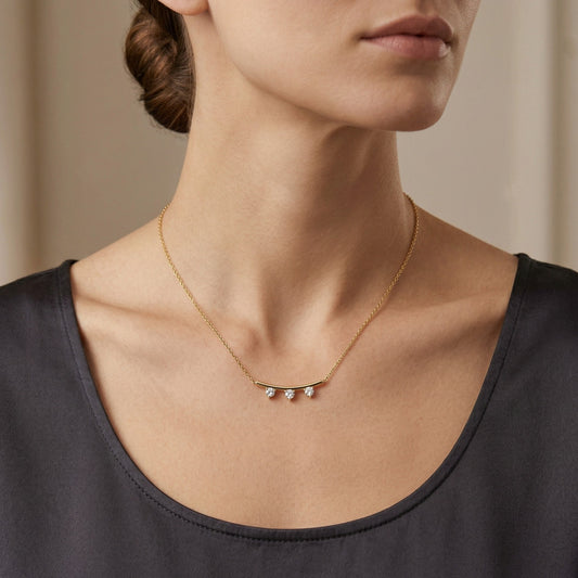 18K Yellow Gold Diamond Arc Necklace