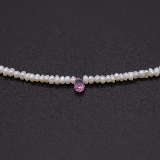Pink sapphire and Japanese Akoya keshi pearl choker in sterling silver