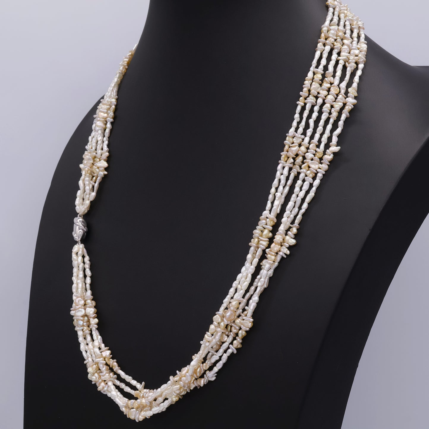 6-Strand Japanese Akoya Saltwater Keshi Pearl Necklace & Bracelet Set – Convertible 3-in-1 Design