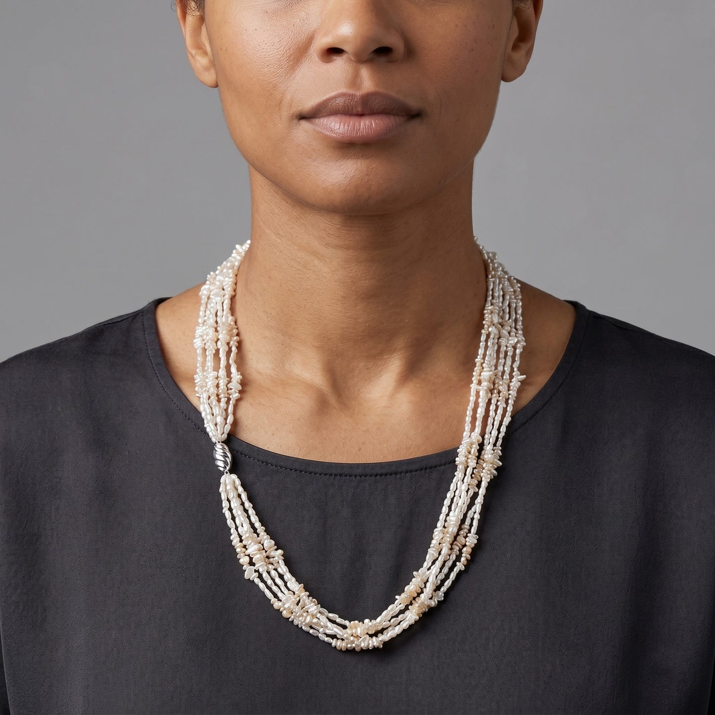 6-Strand Japanese Akoya Saltwater Keshi Pearl Necklace & Bracelet Set – Convertible 3-in-1 Design