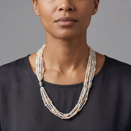 Convertible Japanese Akoya keshi pearl necklace and bracelet set, made in Japan
