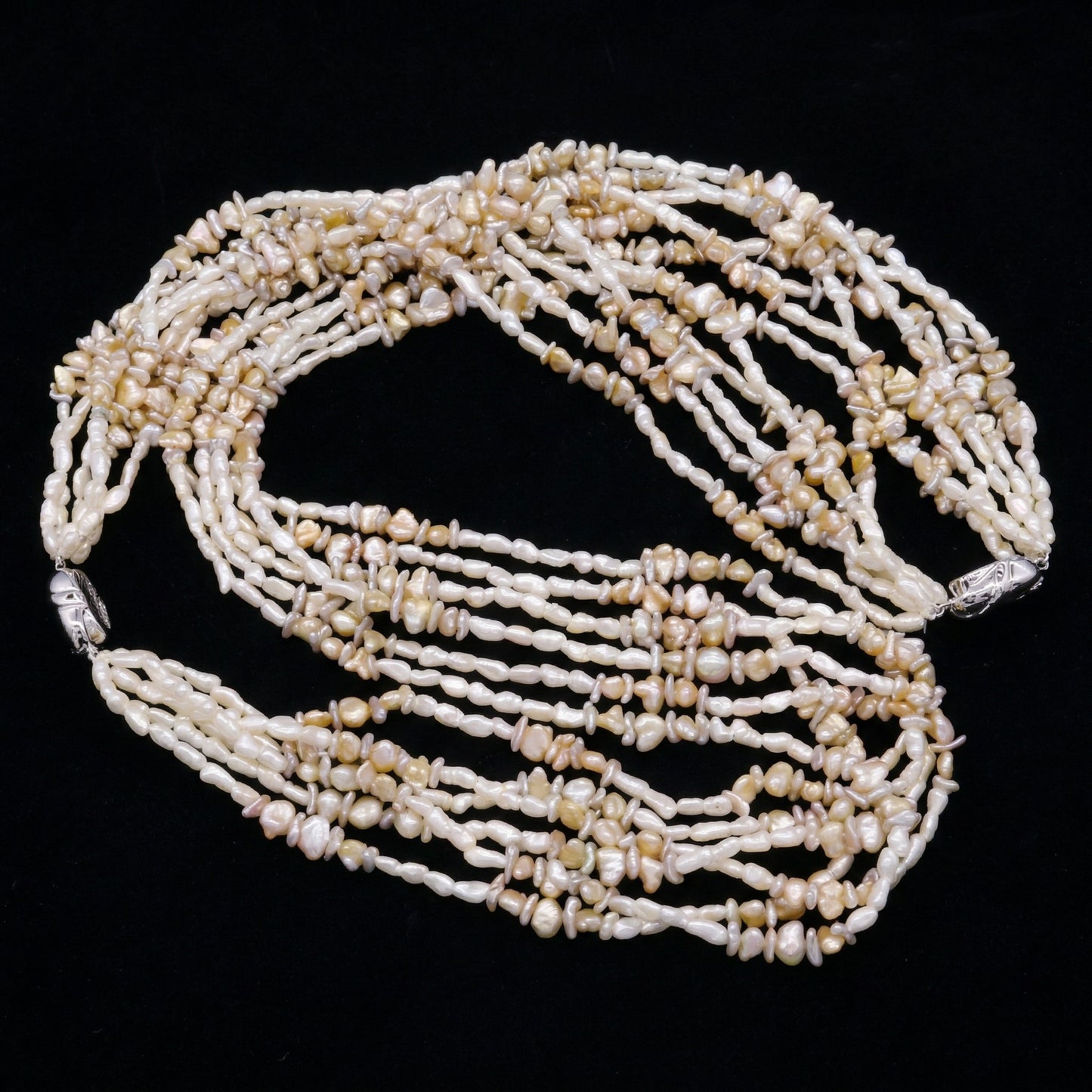 6-Strand Japanese Akoya Saltwater Keshi Pearl Necklace & Bracelet Set – Convertible 3-in-1 Design