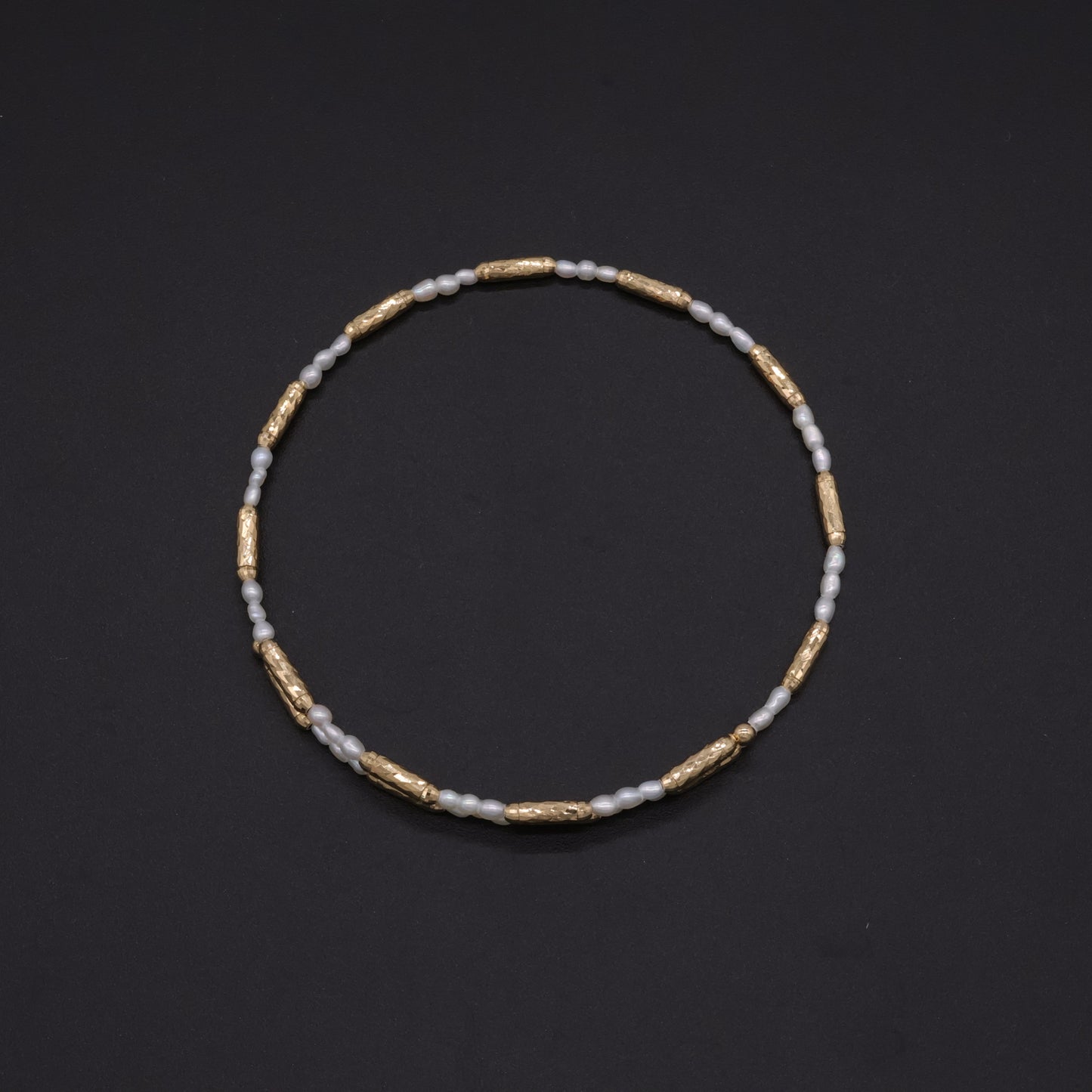 18K Gold Adjustable Memory Wire Bracelet with Japanese Keshi Pearls One Size Fits All