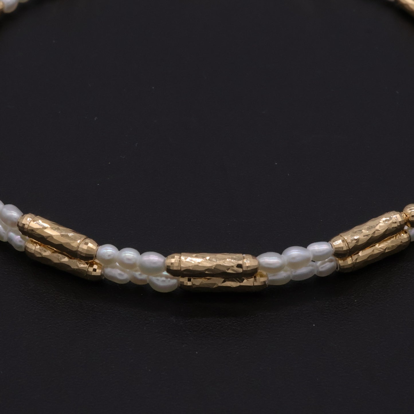 18K Gold Adjustable Memory Wire Bracelet with Japanese Keshi Pearls One Size Fits All
