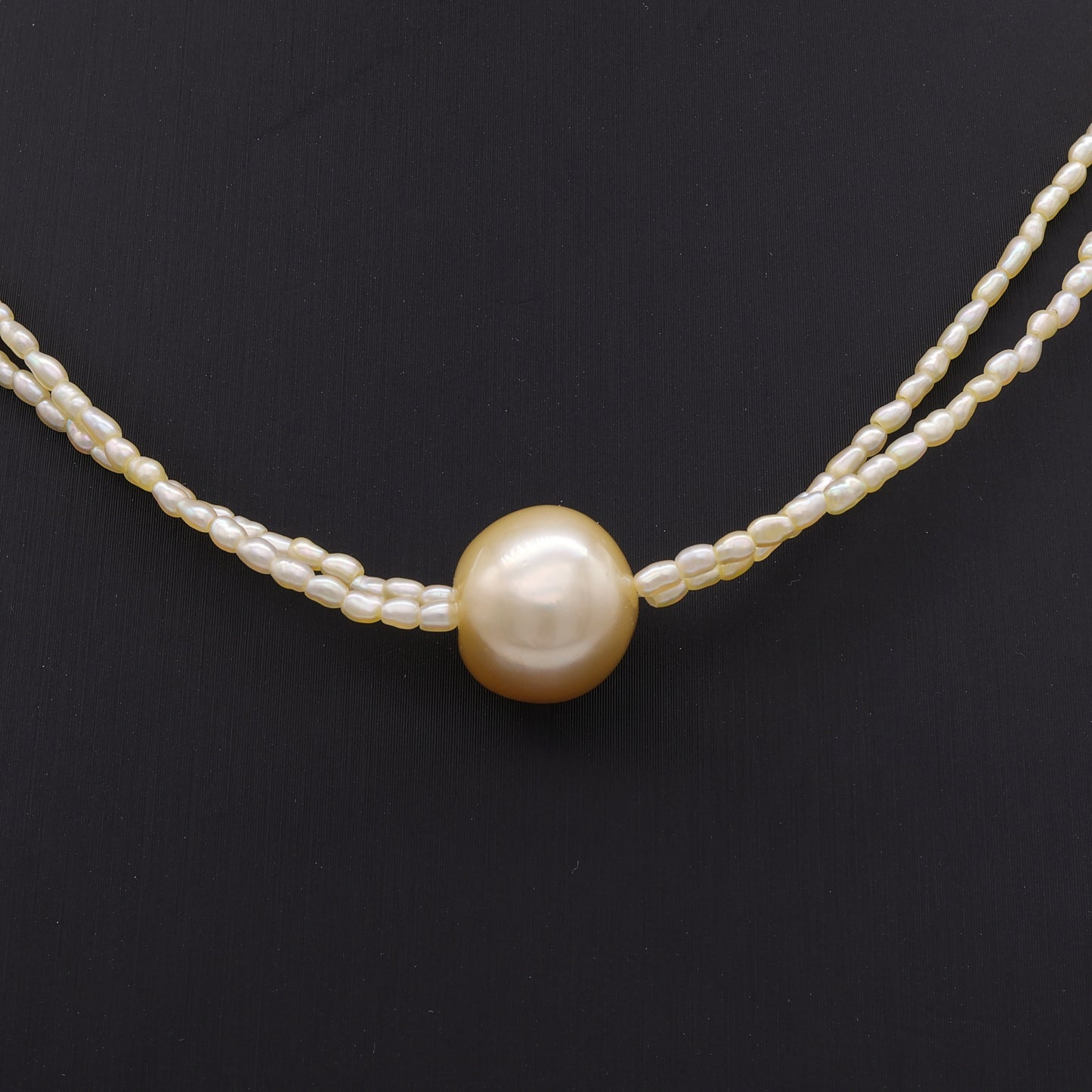 Japanese Akoya Keshi Double Strand Necklace with South Sea Center Pearl