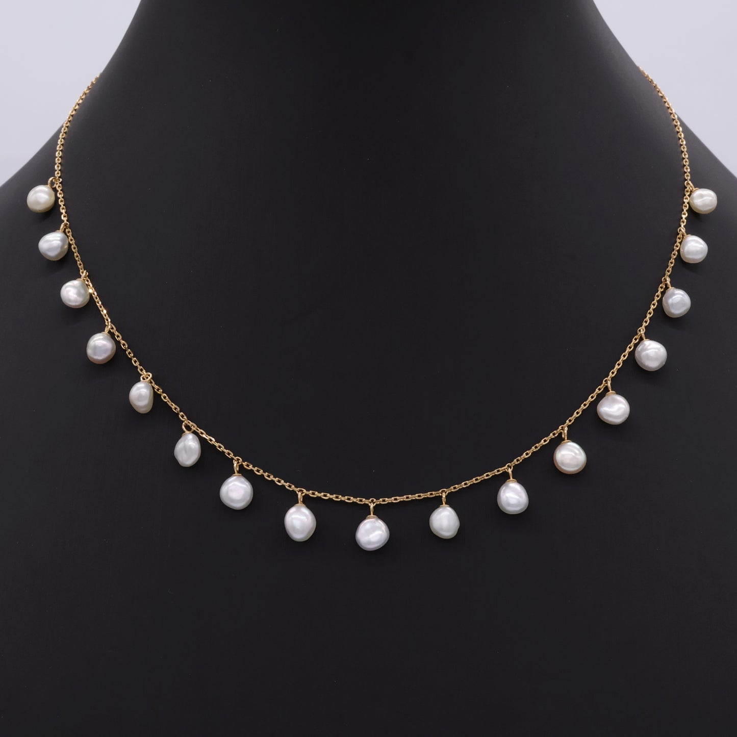 18k Gold Japanese Akoya Baroque Keshi Pearl Necklace – Adjustable Clasp