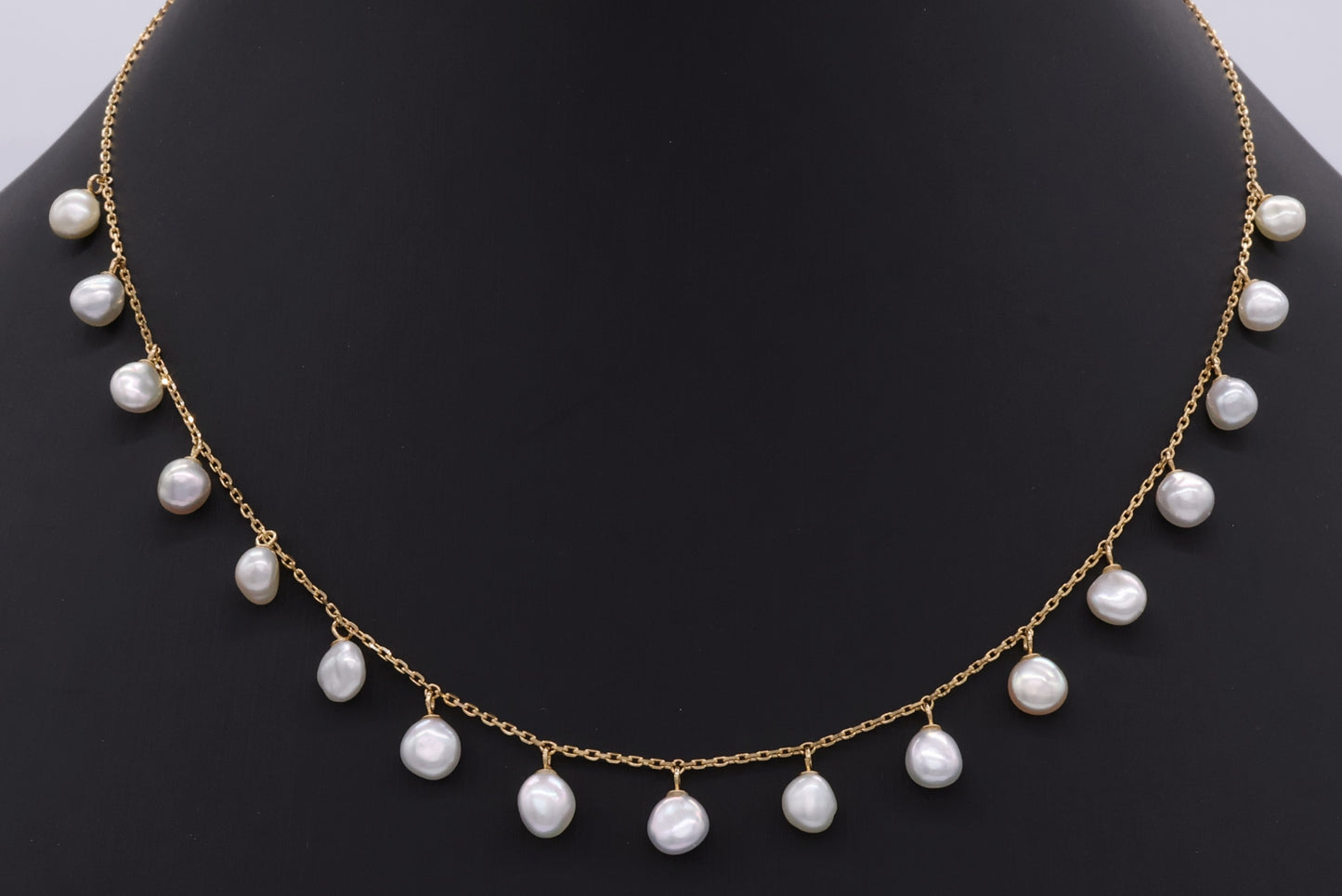 18k Gold Japanese Akoya Baroque Keshi Pearl Necklace – Adjustable Clasp