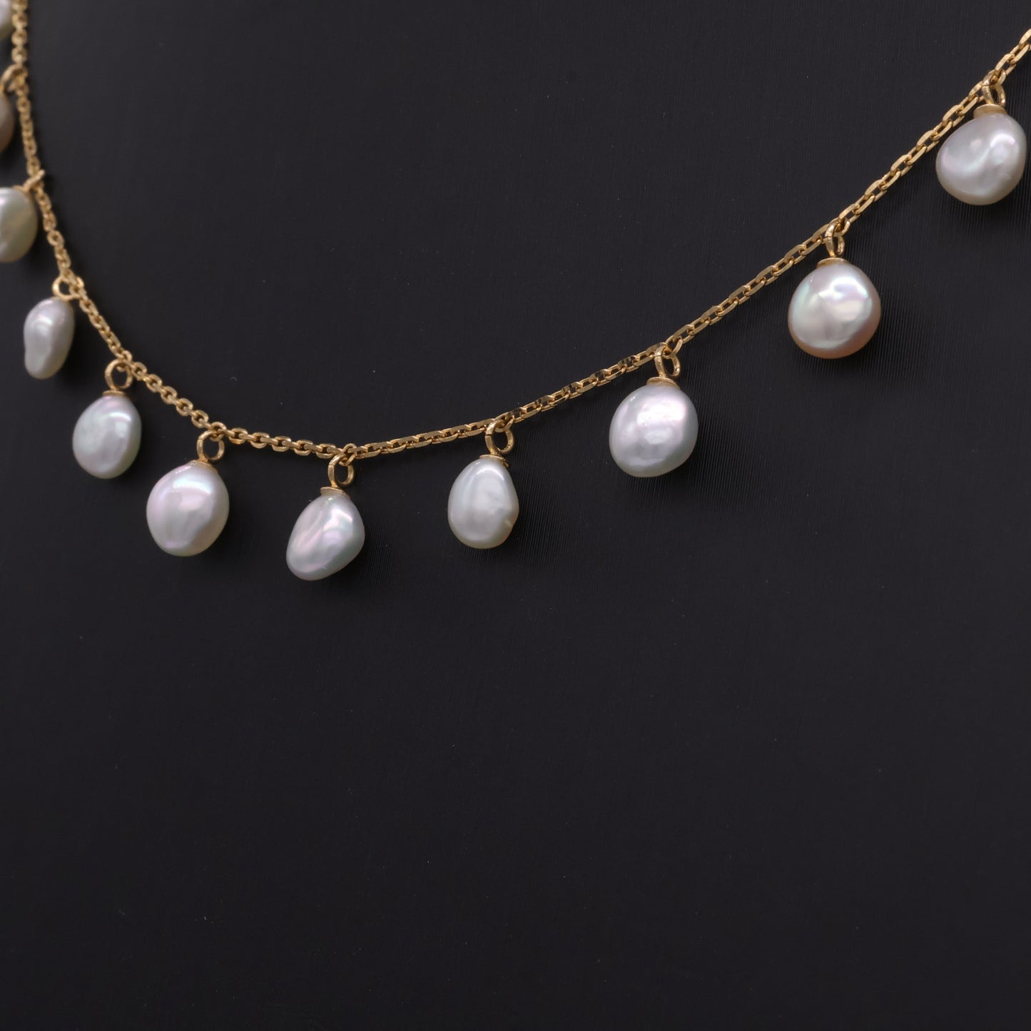 18k Gold Japanese Akoya Baroque Keshi Pearl Necklace – Adjustable Clasp