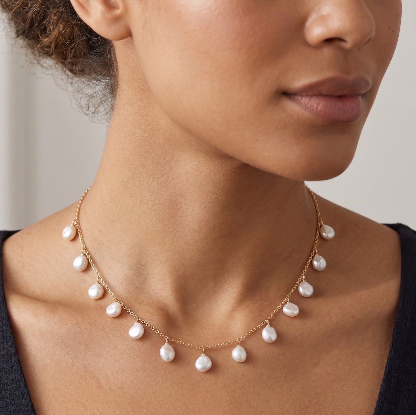 18k Gold Japanese Akoya Baroque Keshi Pearl Necklace – Adjustable Clasp