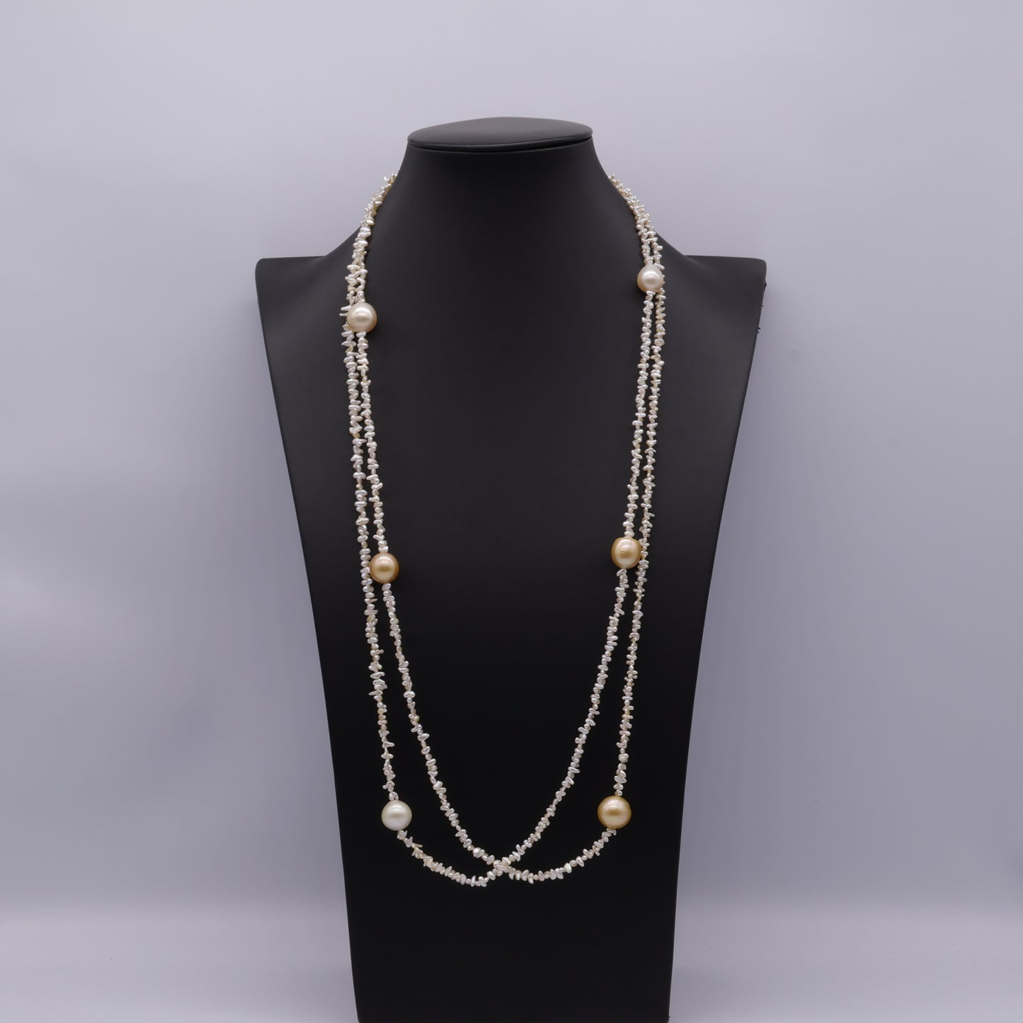 Japanese Akoya Keshi & South Sea Pearl 2-Strand Station Necklace