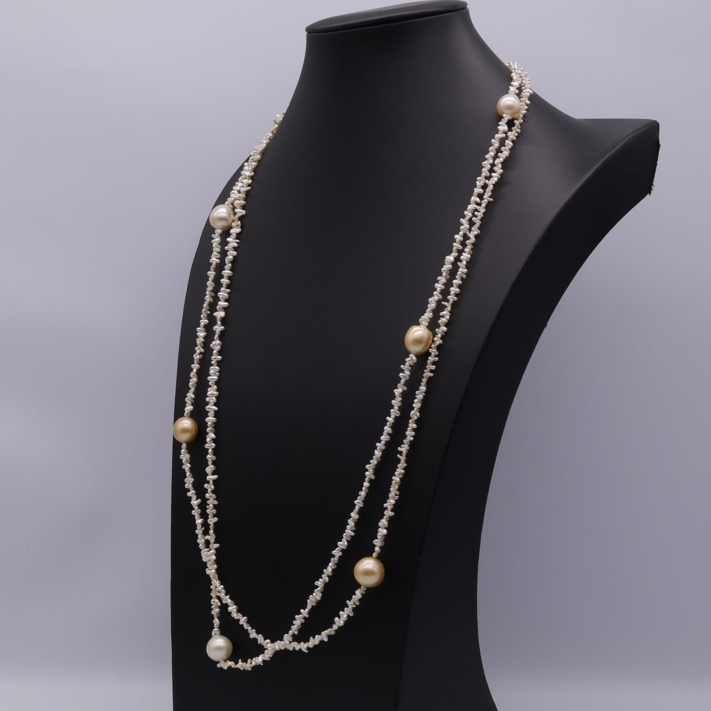 Japanese Akoya Keshi & South Sea Pearl 2-Strand Station Necklace