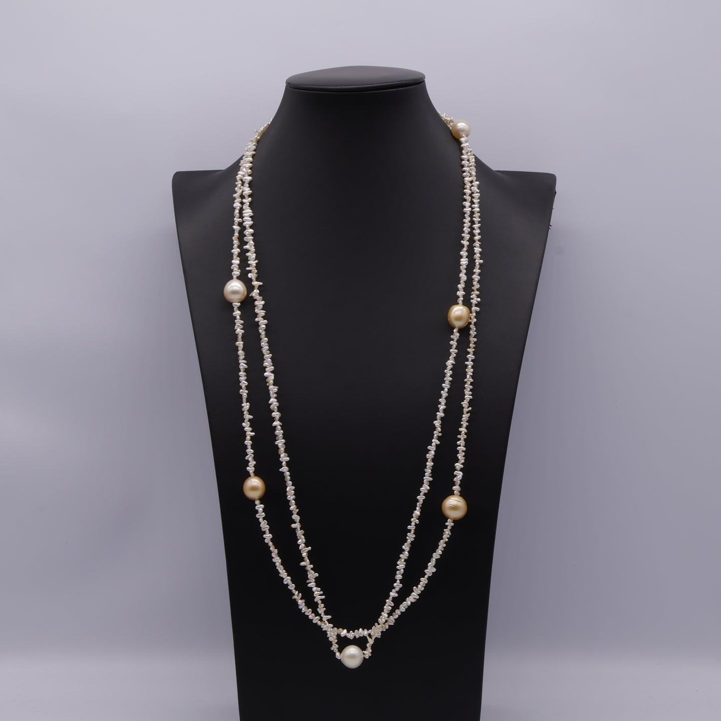 Japanese Akoya Keshi & South Sea Pearl 2-Strand Station Necklace