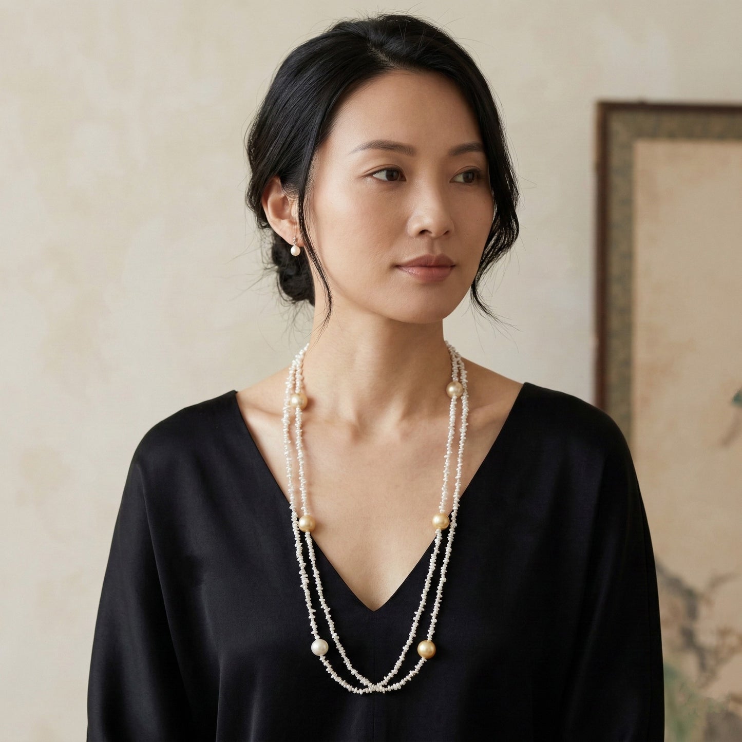 Japanese Akoya Keshi & South Sea Pearl 2-Strand Station Necklace
