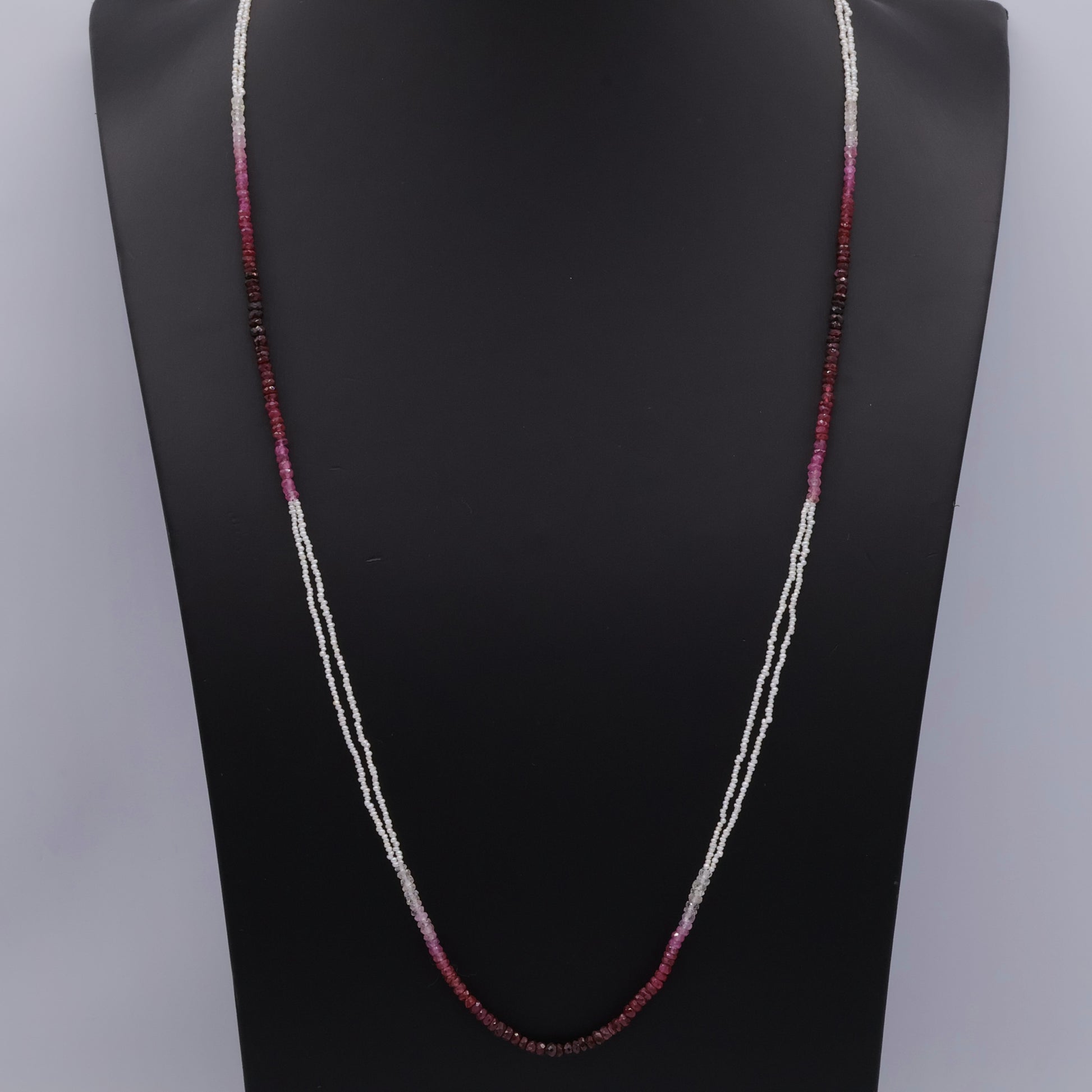 Ruby and Keshi pearl ombré necklace with 18K gold clasp