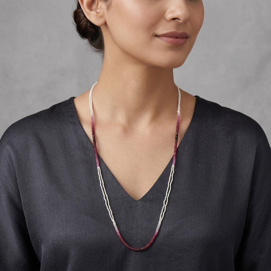 Ruby and Keshi pearl two-strand ombré necklace with 18K gold clasp