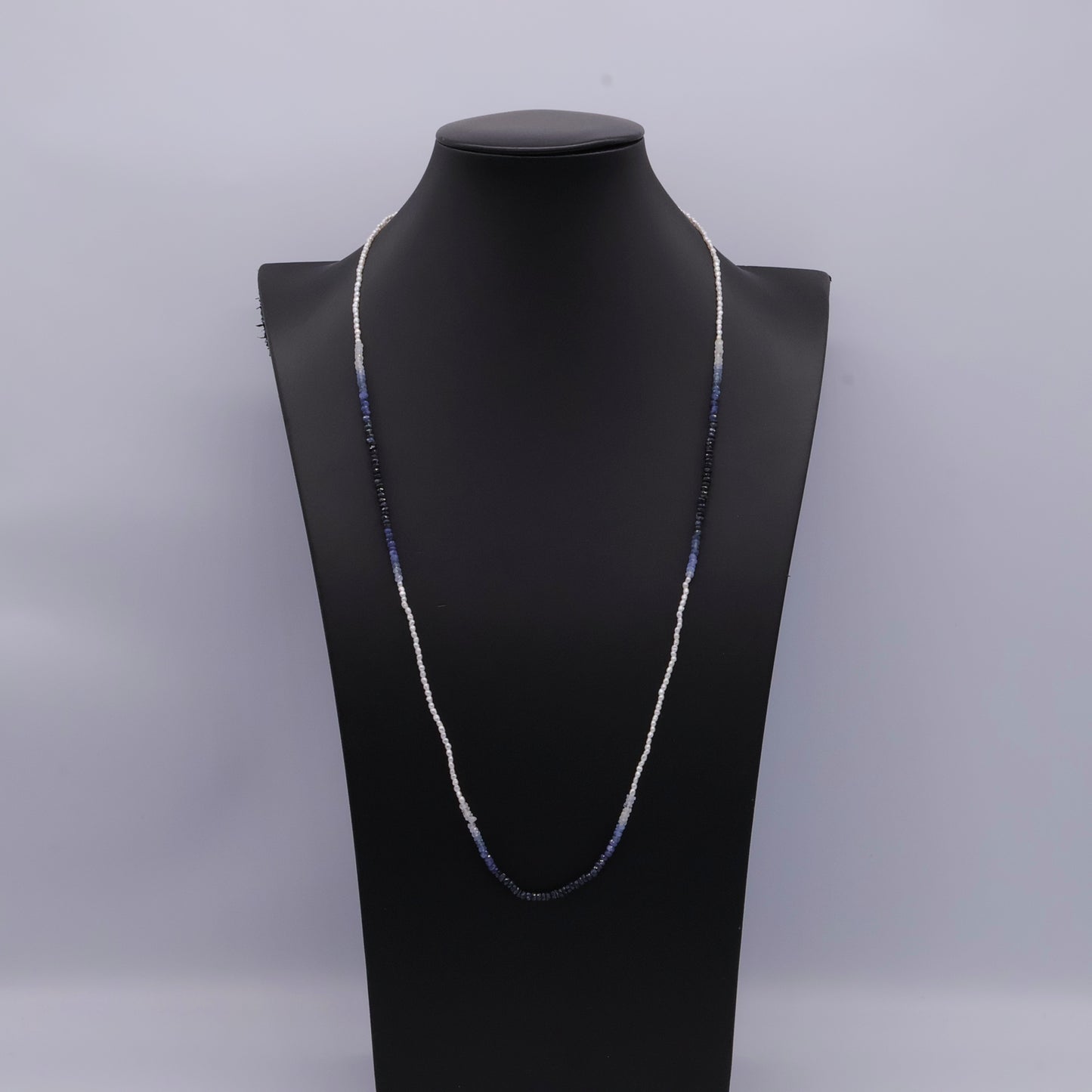 Sapphire and Keshi Pearl Necklace Ombré Design with 18K Clasp
