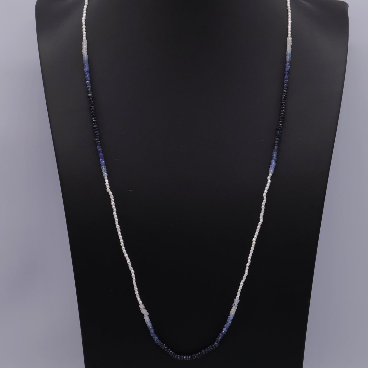 Sapphire and Keshi Pearl Necklace Ombré Design with 18K Clasp
