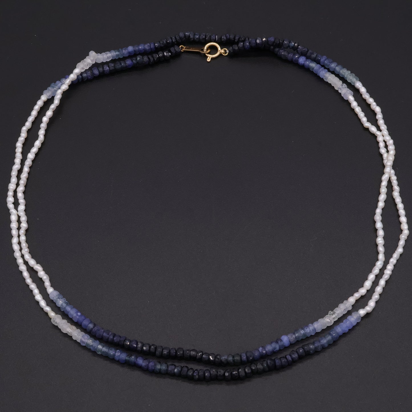 Sapphire and Keshi Pearl Necklace Ombré Design with 18K Clasp