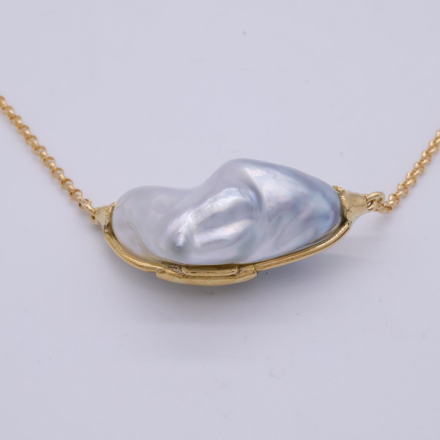 18K Adjustable Necklace with Large South Sea Baroque Keshi Pearl