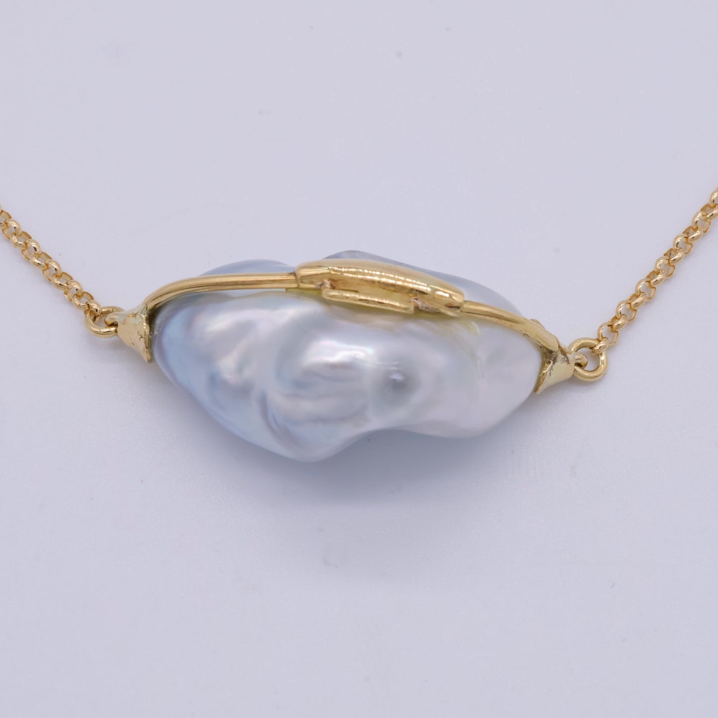 18K Adjustable Necklace with Large South Sea Baroque Keshi Pearl