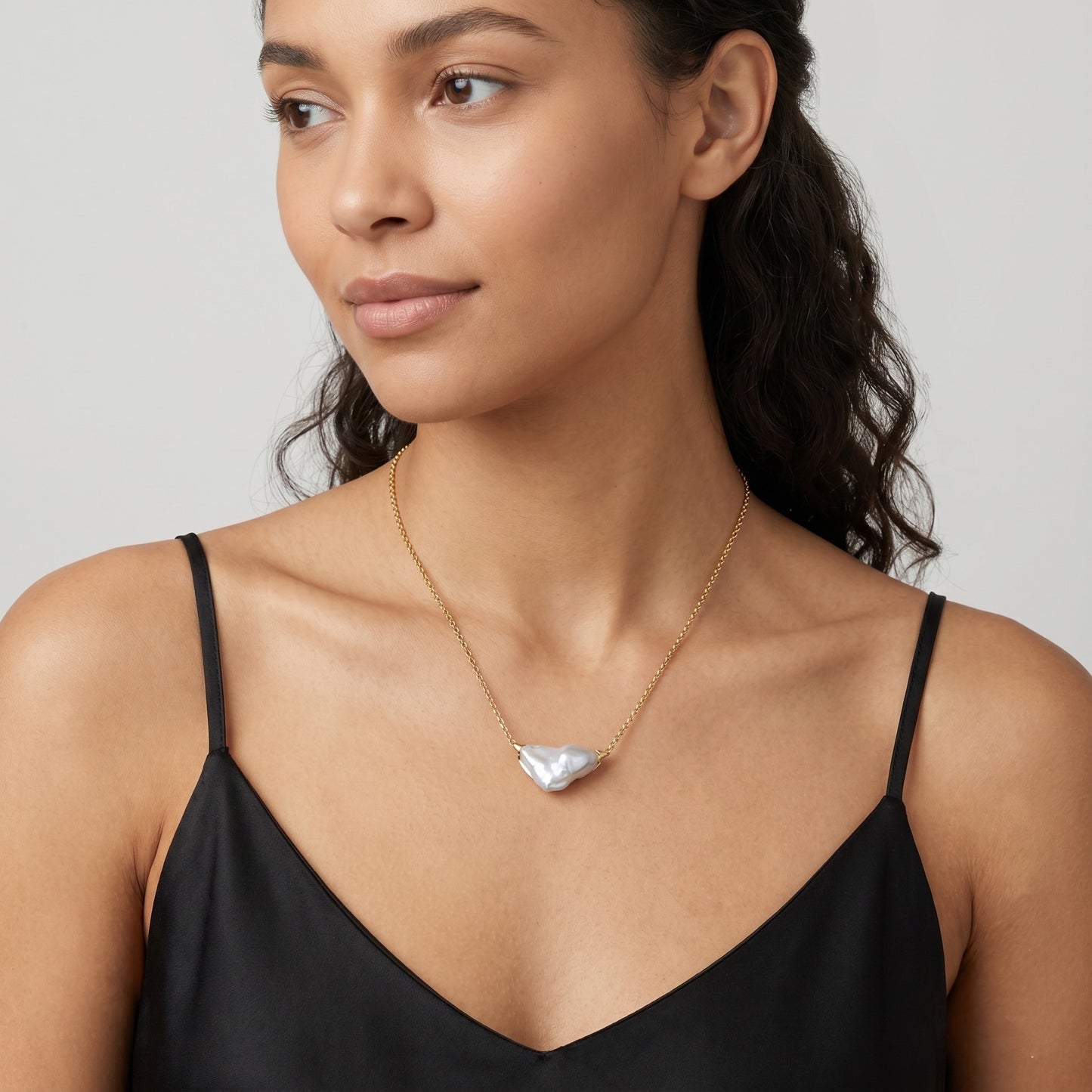 18K Adjustable Necklace with Large South Sea Baroque Keshi Pearl