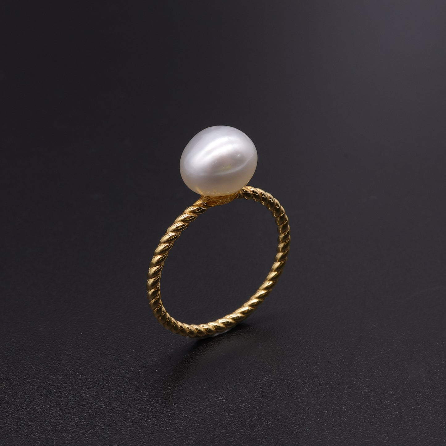 18K Gold South Sea Keshi Pearl Ring - Twisted Rope Band