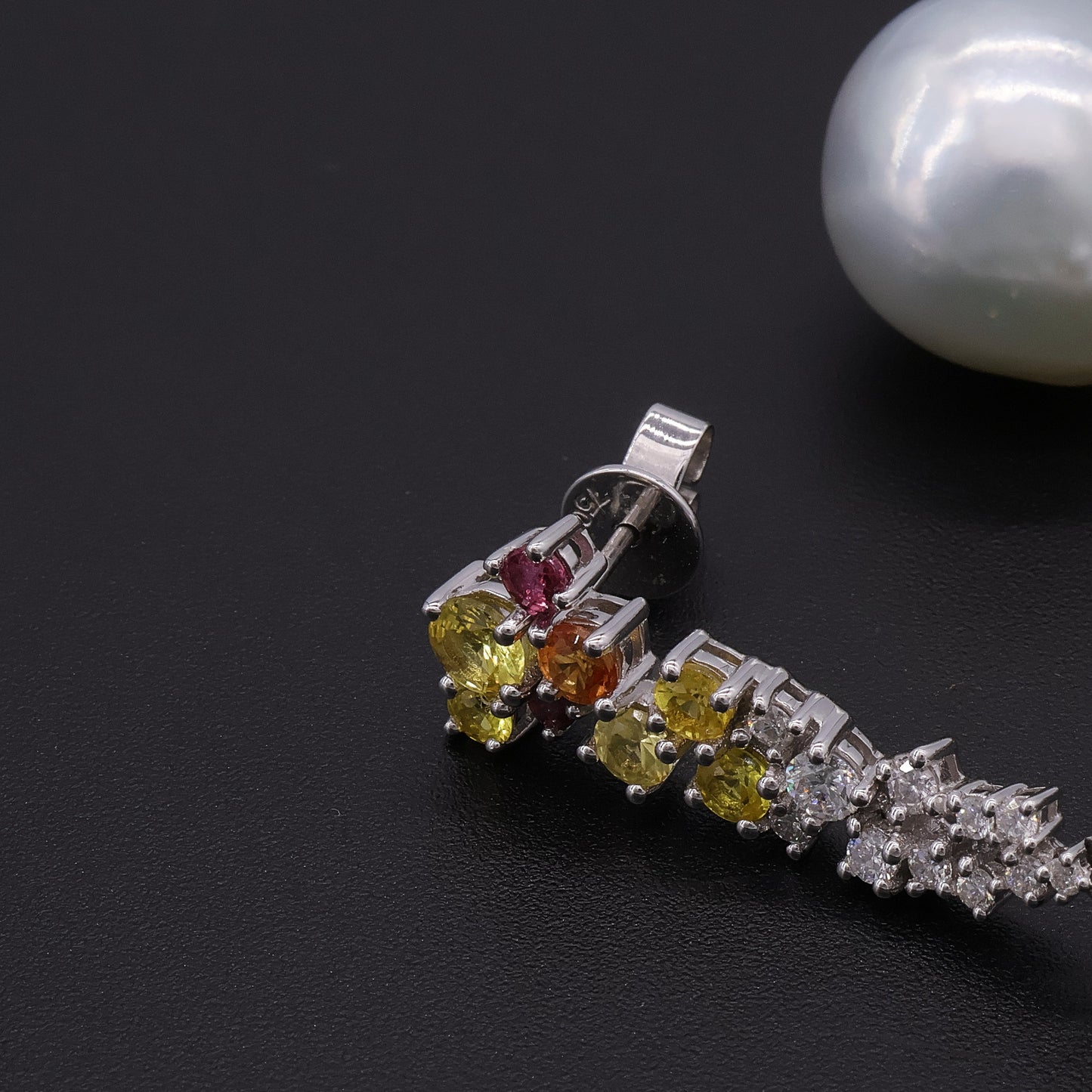 Floral Multi-Gemstone Cascade Earrings in 18k Gold with South Sea Baroque Pearls