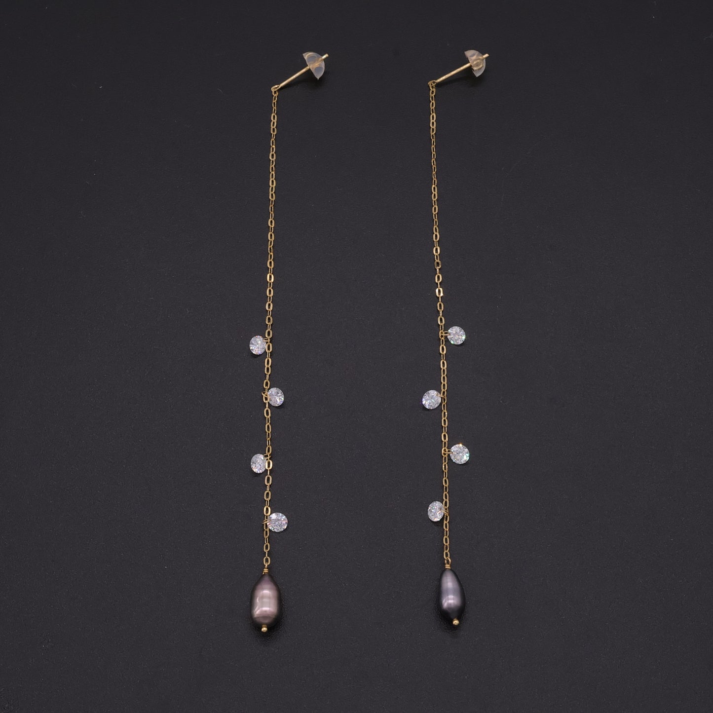 Tahitian keshi pearl and diamond threader earrings in 18k gold