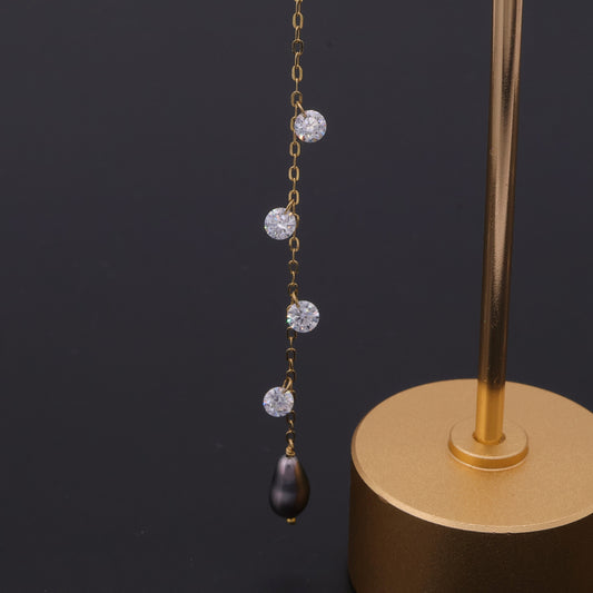 18K Gold Threader Earrings with Tahitian Keshi and Lab Grown Diamonds