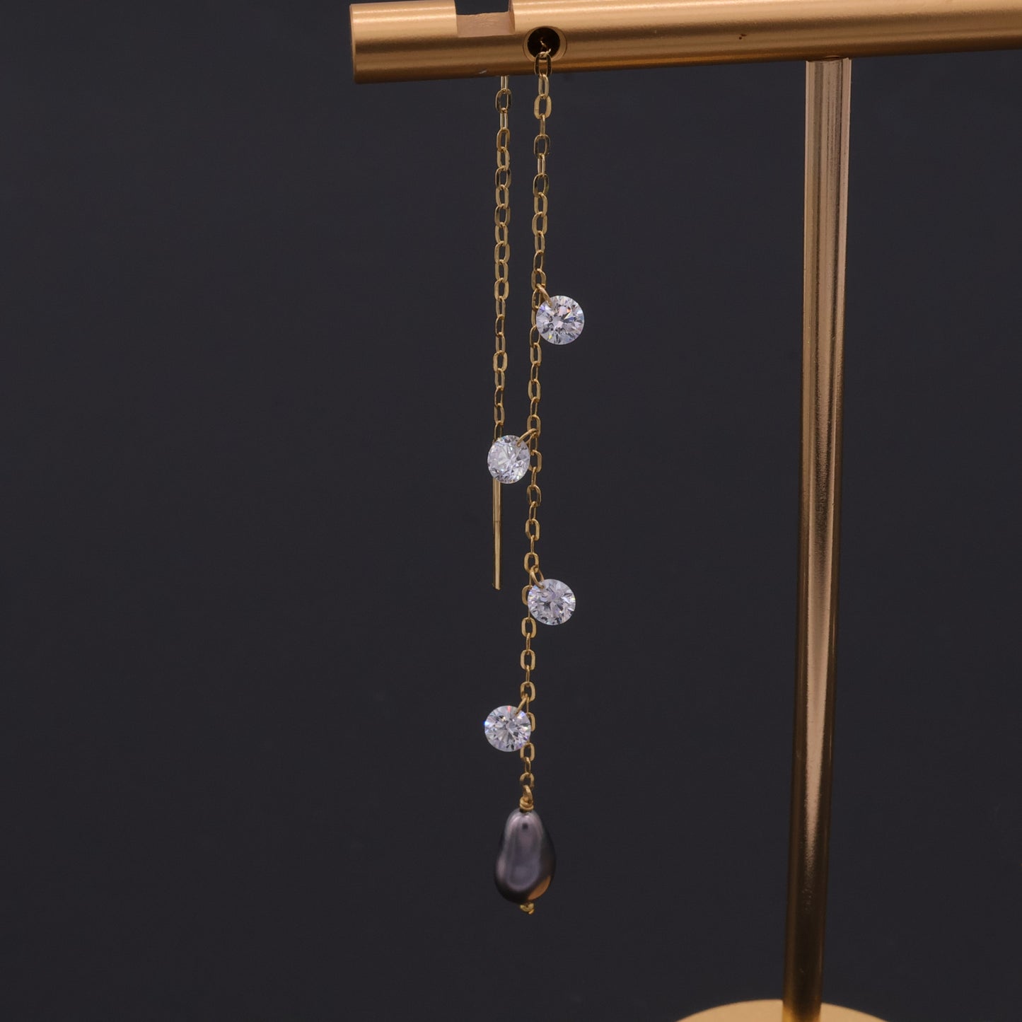 Tahitian keshi pearl and diamond threader earrings in 18k gold