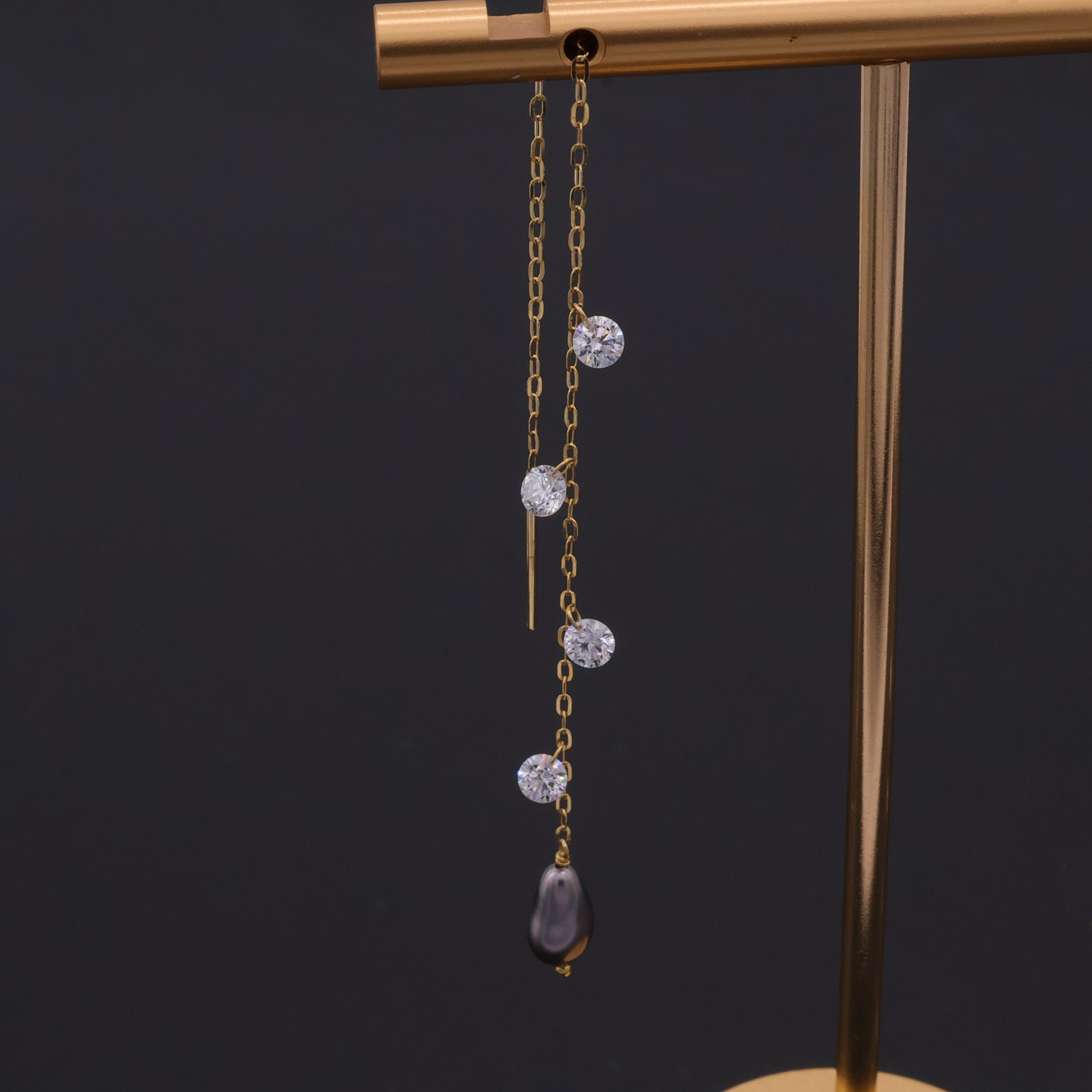 Tahitian keshi pearl and diamond threader earrings in 18k gold