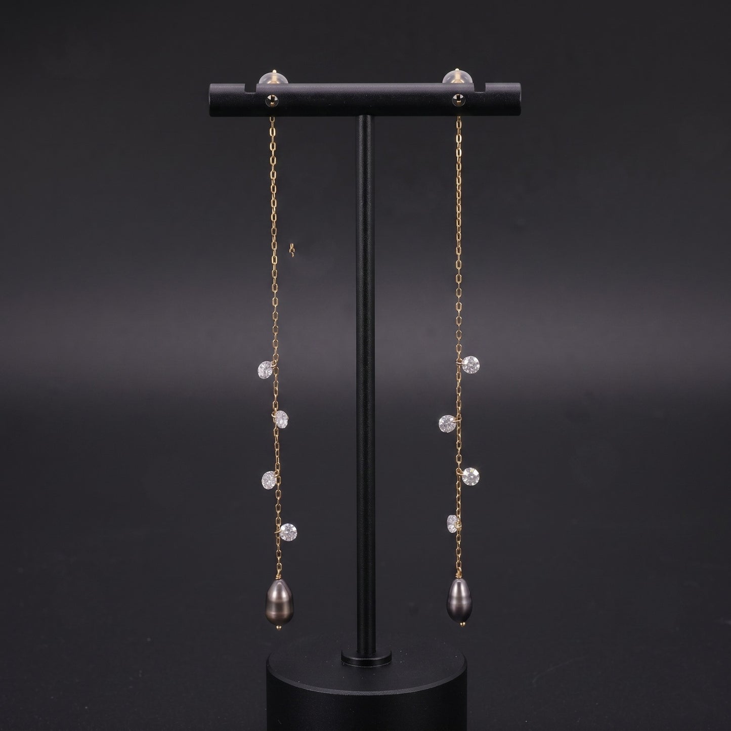 Tahitian keshi pearl and diamond threader earrings in 18k gold