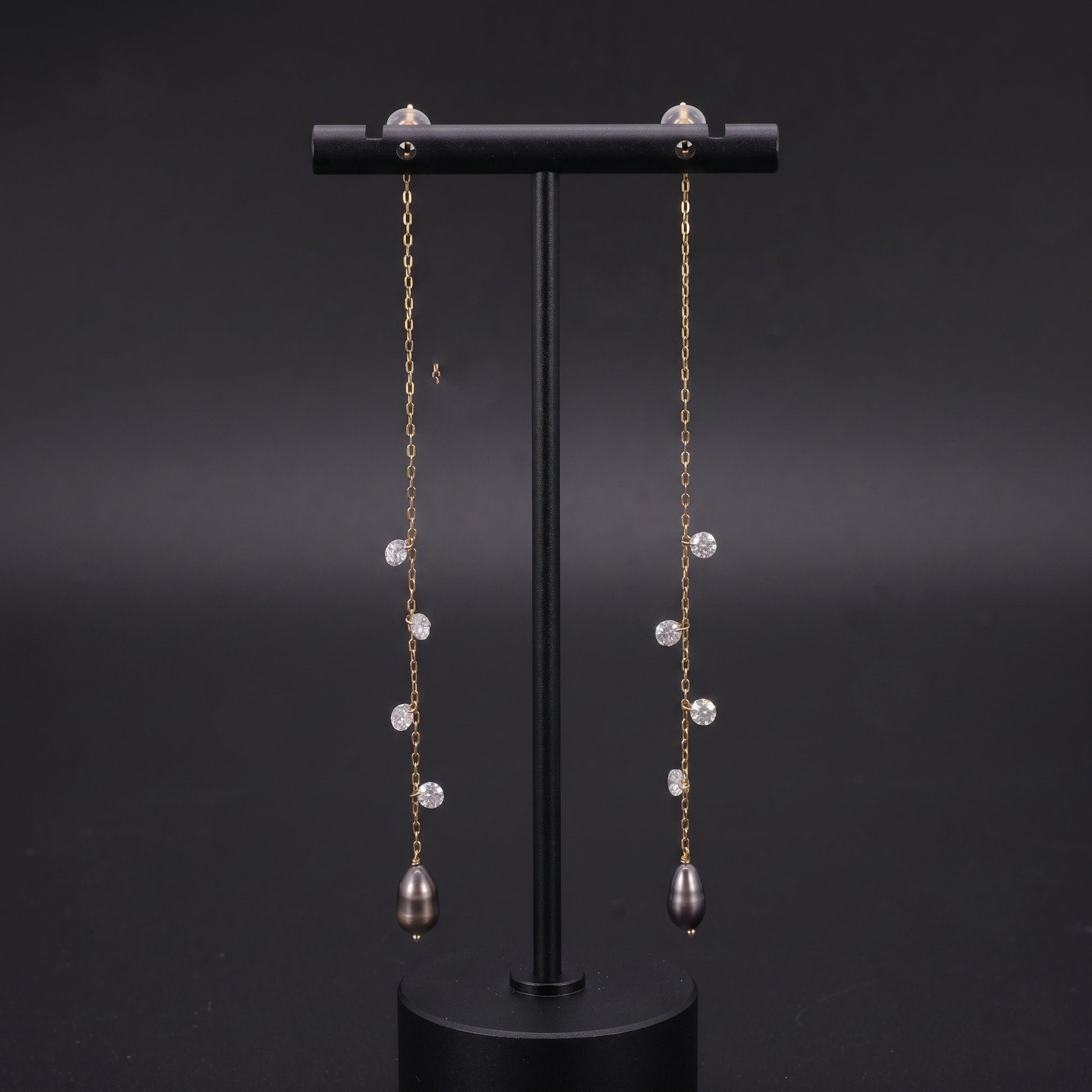 Tahitian keshi pearl and diamond threader earrings in 18k gold