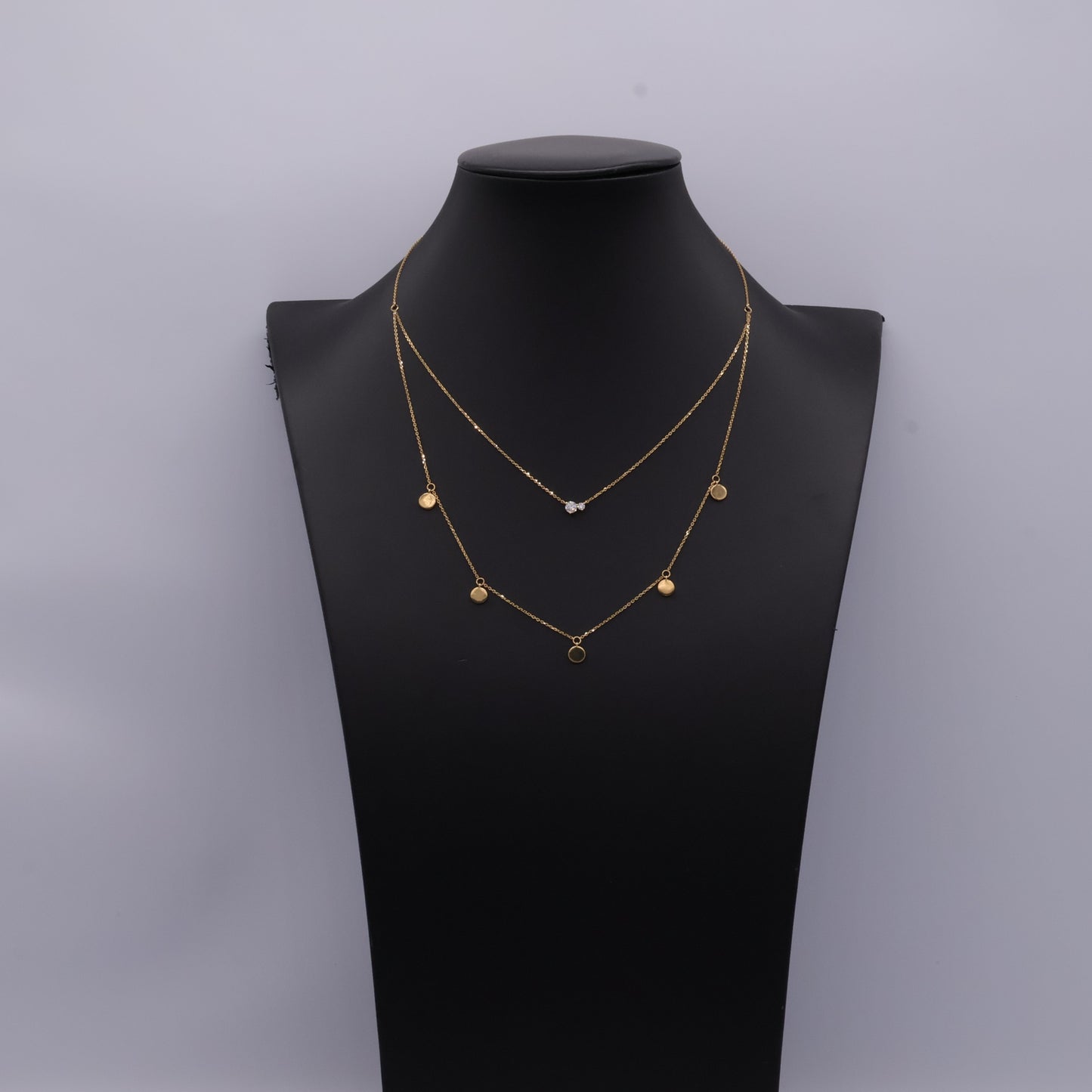 18K Yellow Gold Double-Strand Layered Necklace with Diamonds