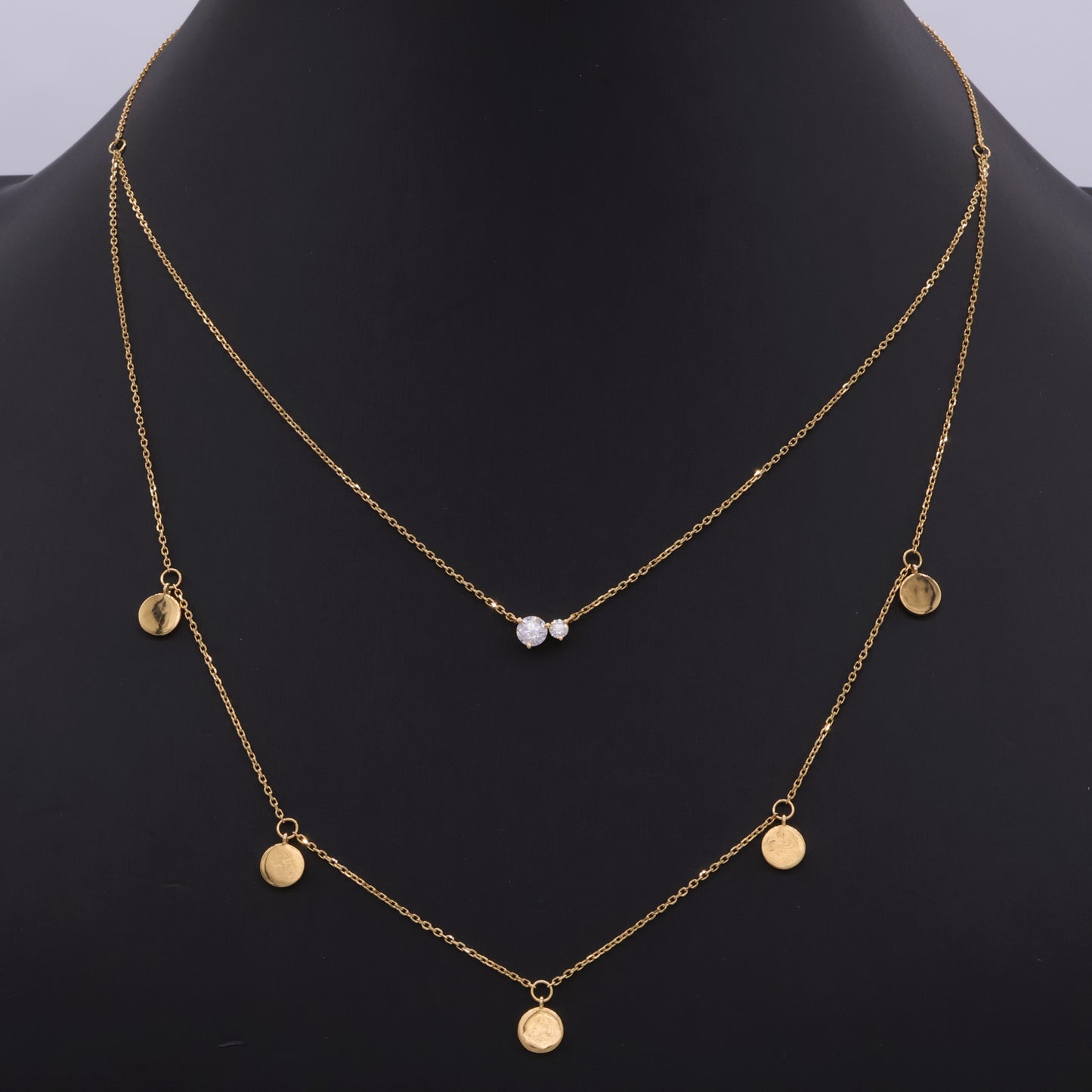 18K Yellow Gold Double-Strand Layered Necklace with Diamonds
