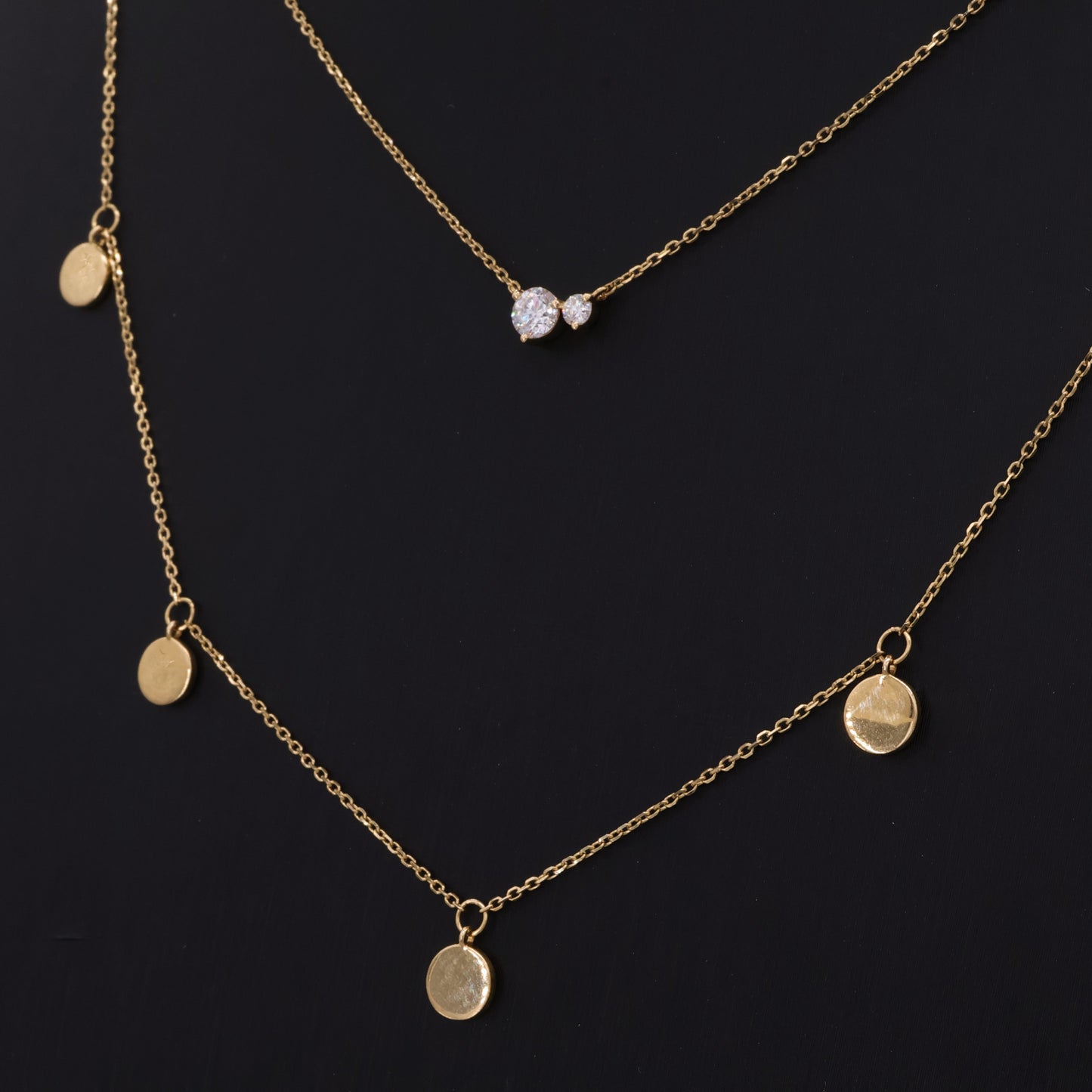 18K Yellow Gold Double-Strand Layered Necklace with Diamonds