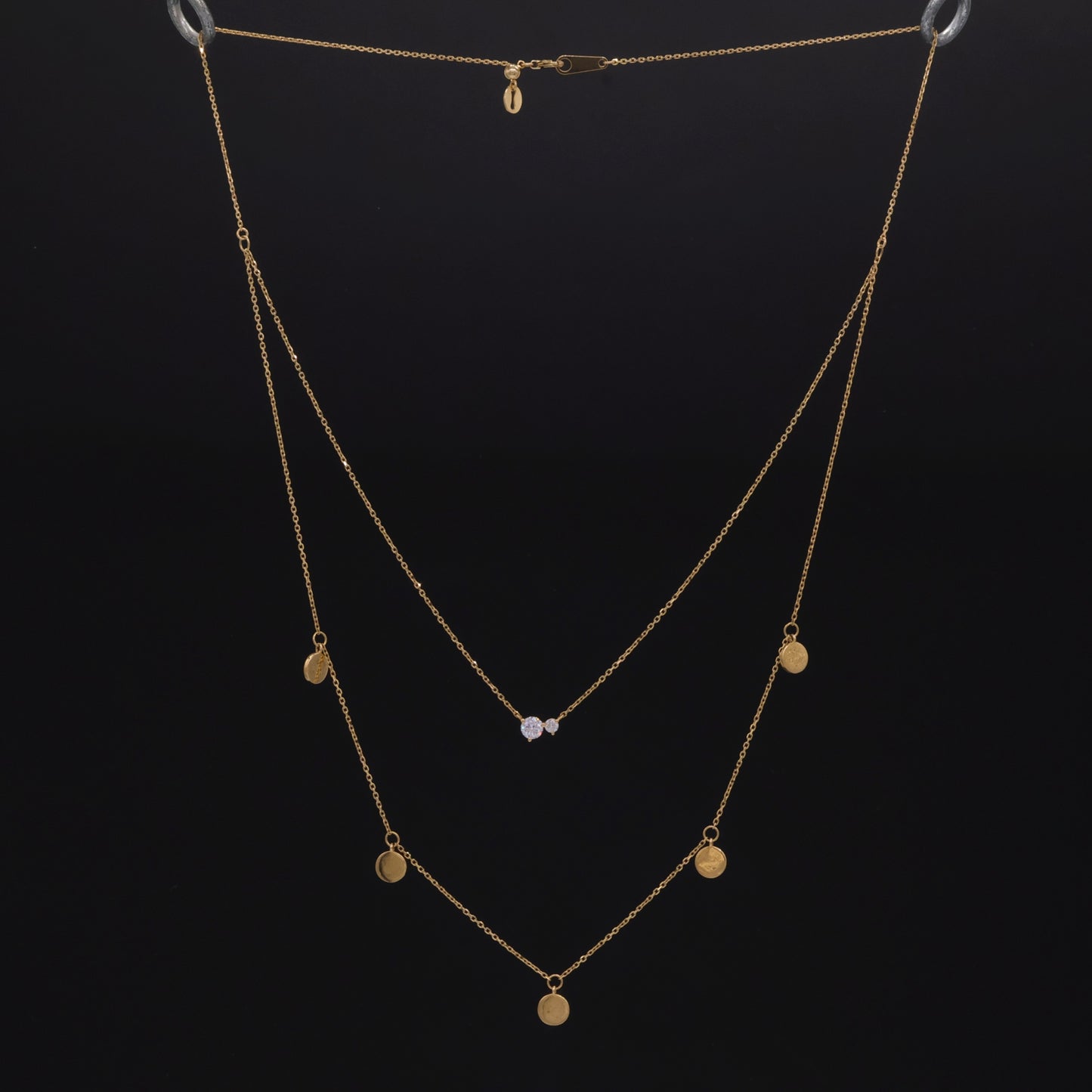 18K Yellow Gold Double-Strand Layered Necklace with Diamonds