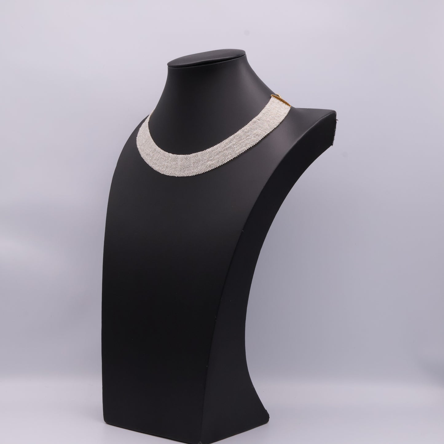 Hand-woven seed pearl flexible collar necklace in 18k gold