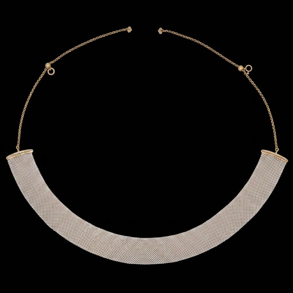 Hand-woven seed pearl flexible collar necklace in 18k gold