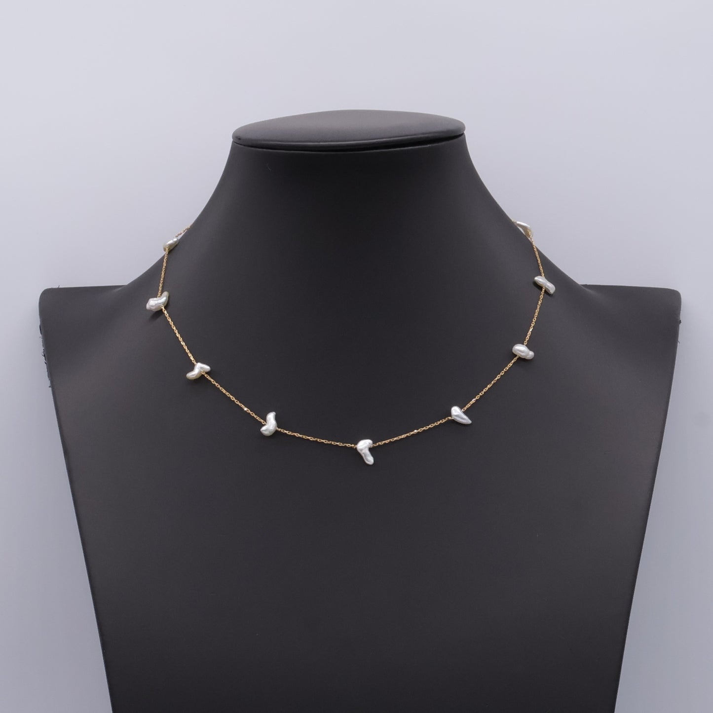 18k Gold Japanese Akoya Baroque Keshi Pearl Necklace – Adjustable & Handcrafted