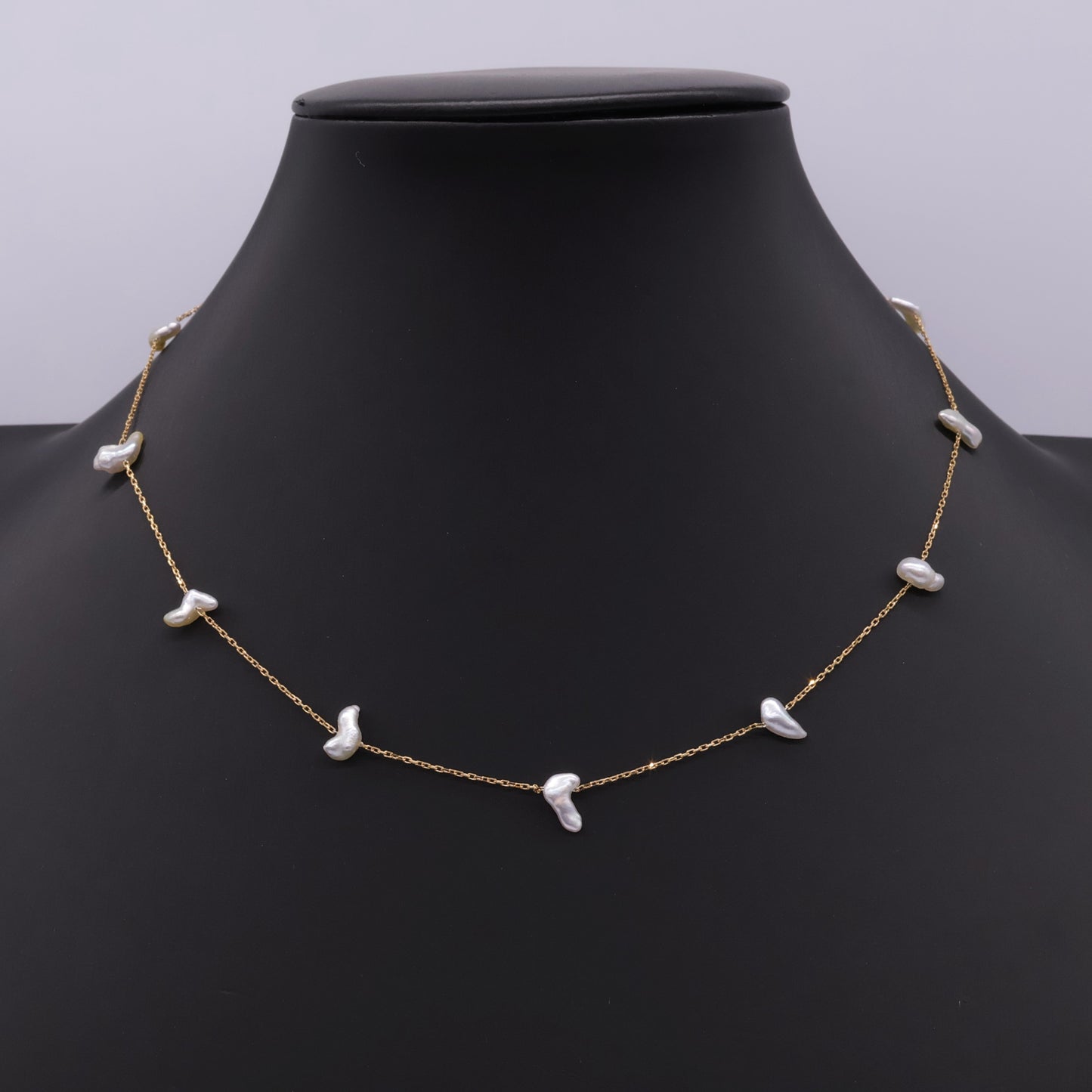 18k Gold Japanese Akoya Baroque Keshi Pearl Necklace – Adjustable & Handcrafted