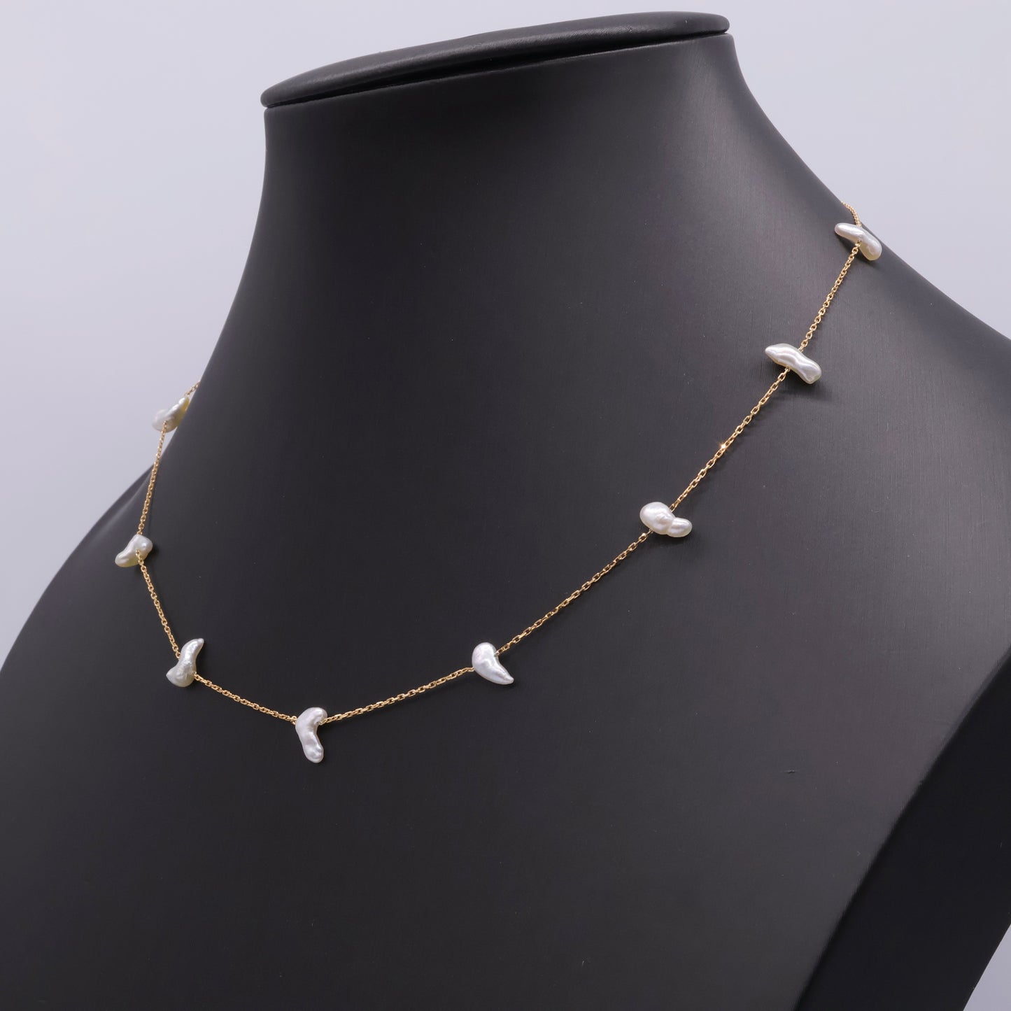18k Gold Japanese Akoya Baroque Keshi Pearl Necklace – Adjustable & Handcrafted