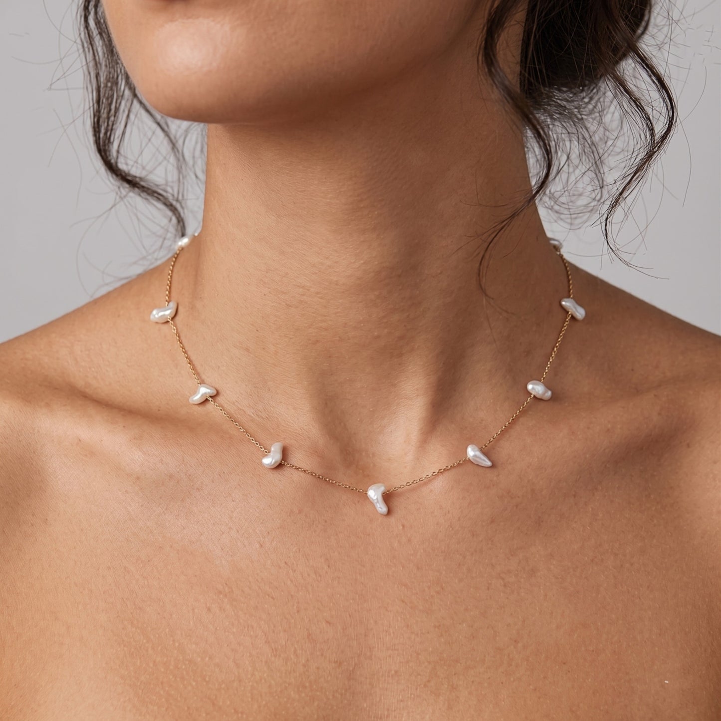 18k Gold Japanese Akoya Baroque Keshi Pearl Necklace – Adjustable & Handcrafted