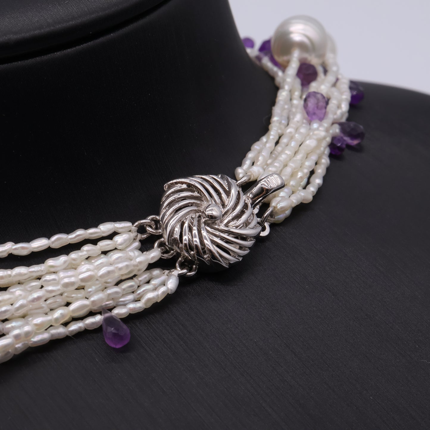 Japanese Akoya Keshi Necklace with Amethysts and South Sea Pearls