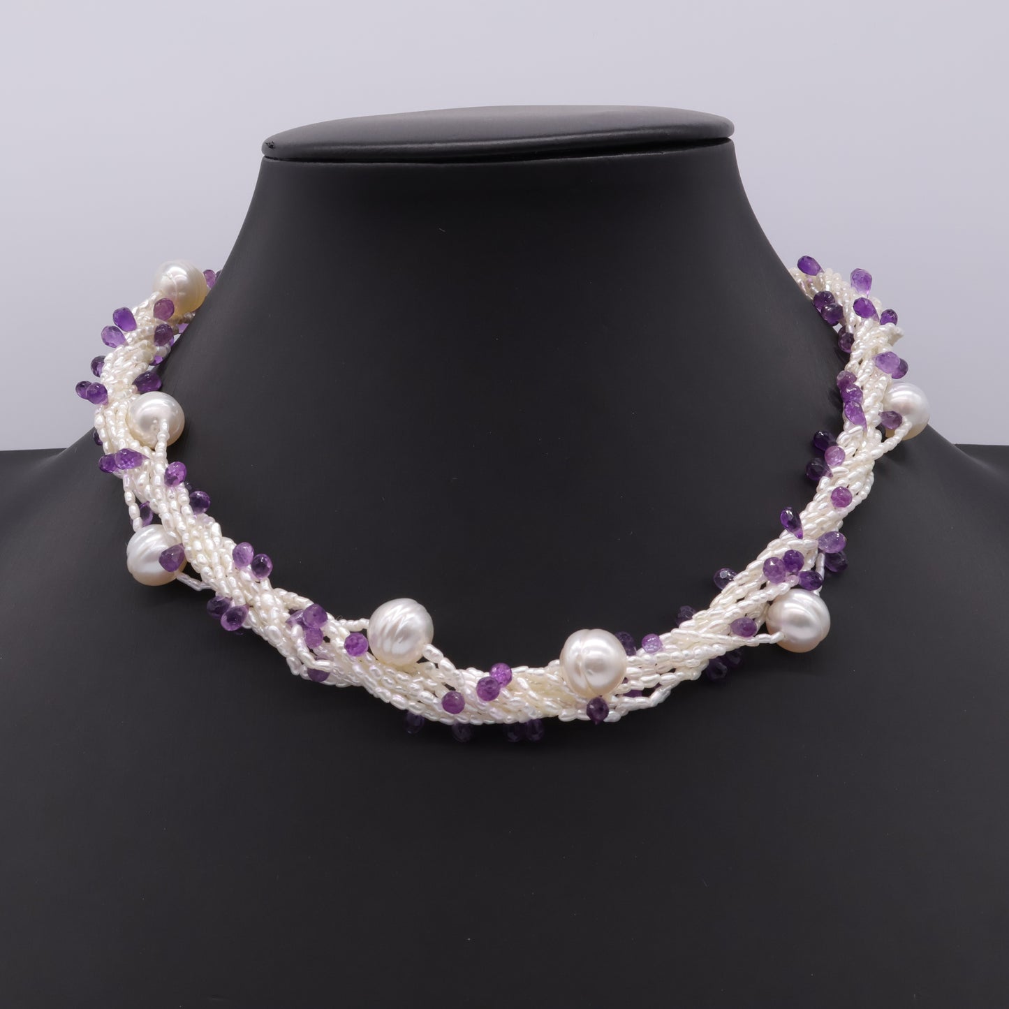 Japanese Akoya Keshi Necklace with Amethysts and South Sea Pearls