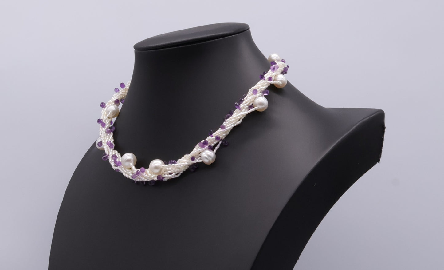 Japanese Akoya Keshi Necklace with Amethysts and South Sea Pearls