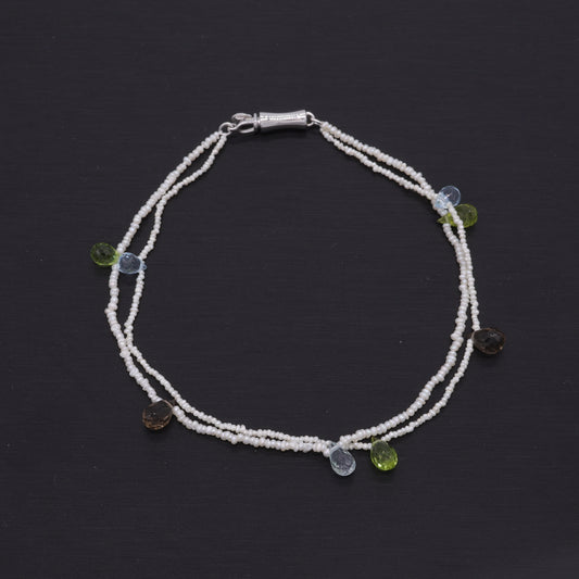 Smallest Pearls in the World Bracelet with Seed Pearls, Peridot, Amethyst, and Aquamarine