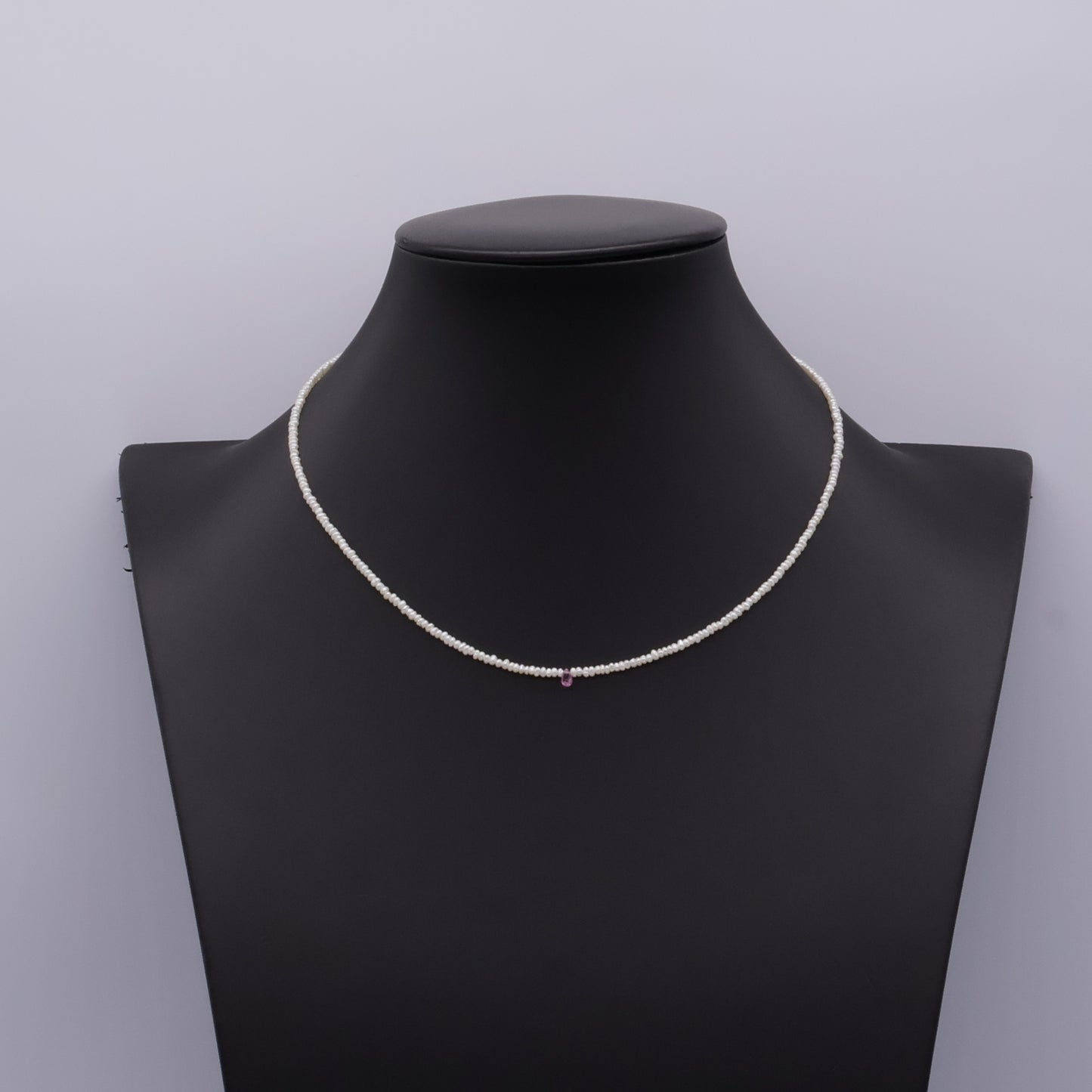 Keshi Pearl Minimalist Choker with Pink Sapphire Drop