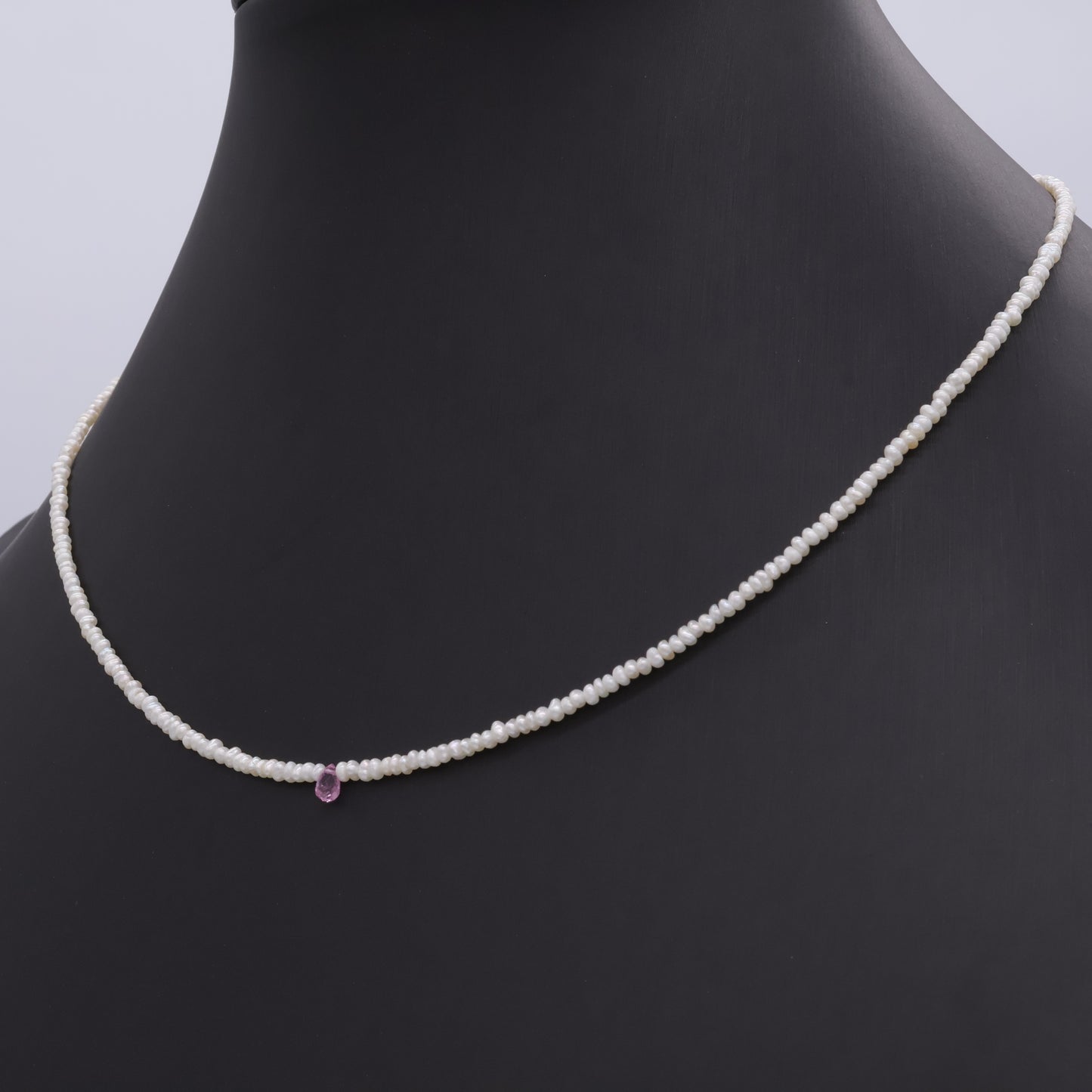 Keshi Pearl Minimalist Choker with Pink Sapphire Drop