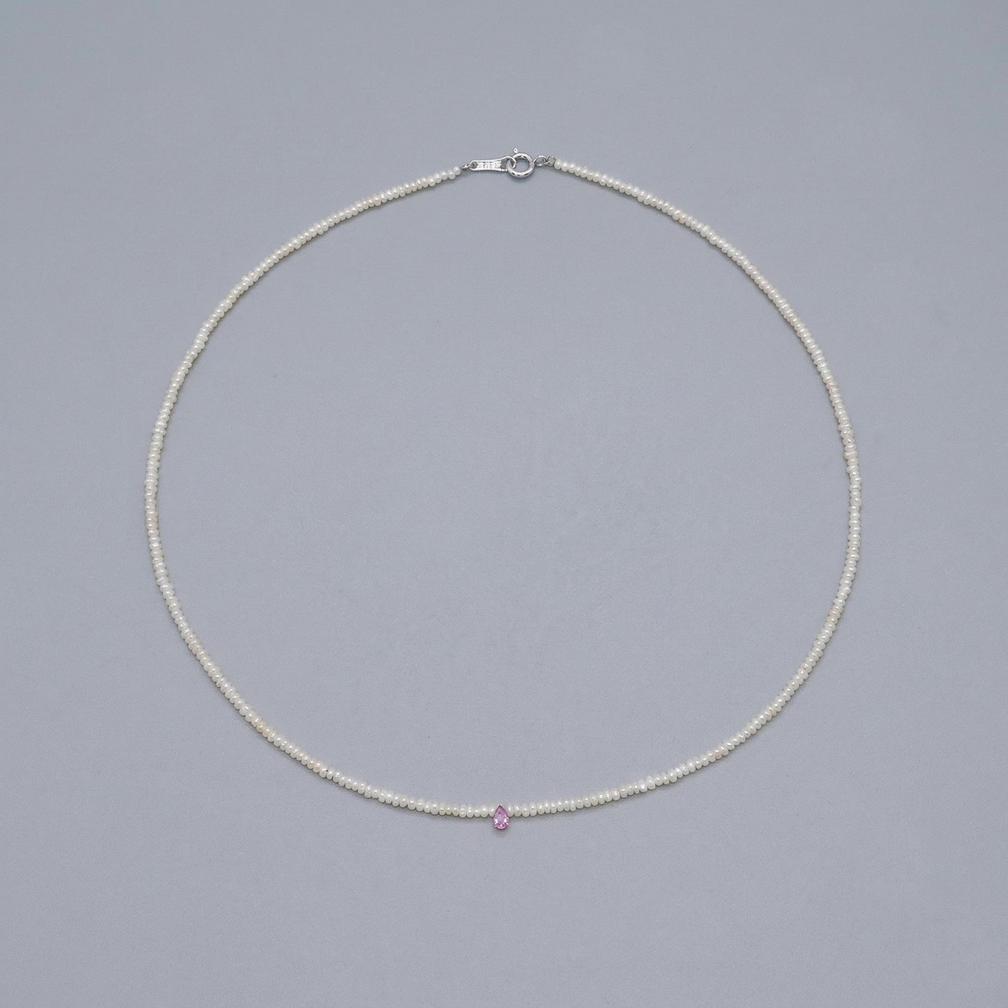Keshi Pearl Minimalist Choker with Pink Sapphire Drop
